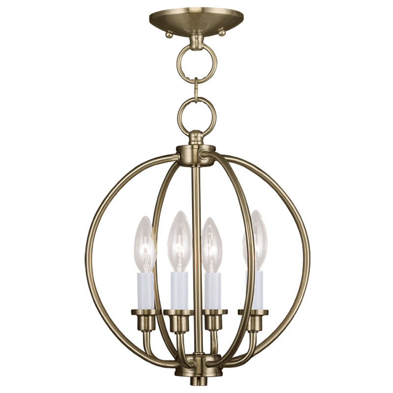 Milania 4 Light 12.5 inch Antique Brass Convertible Mini Chandelier/Ceiling Mount Ceiling Light