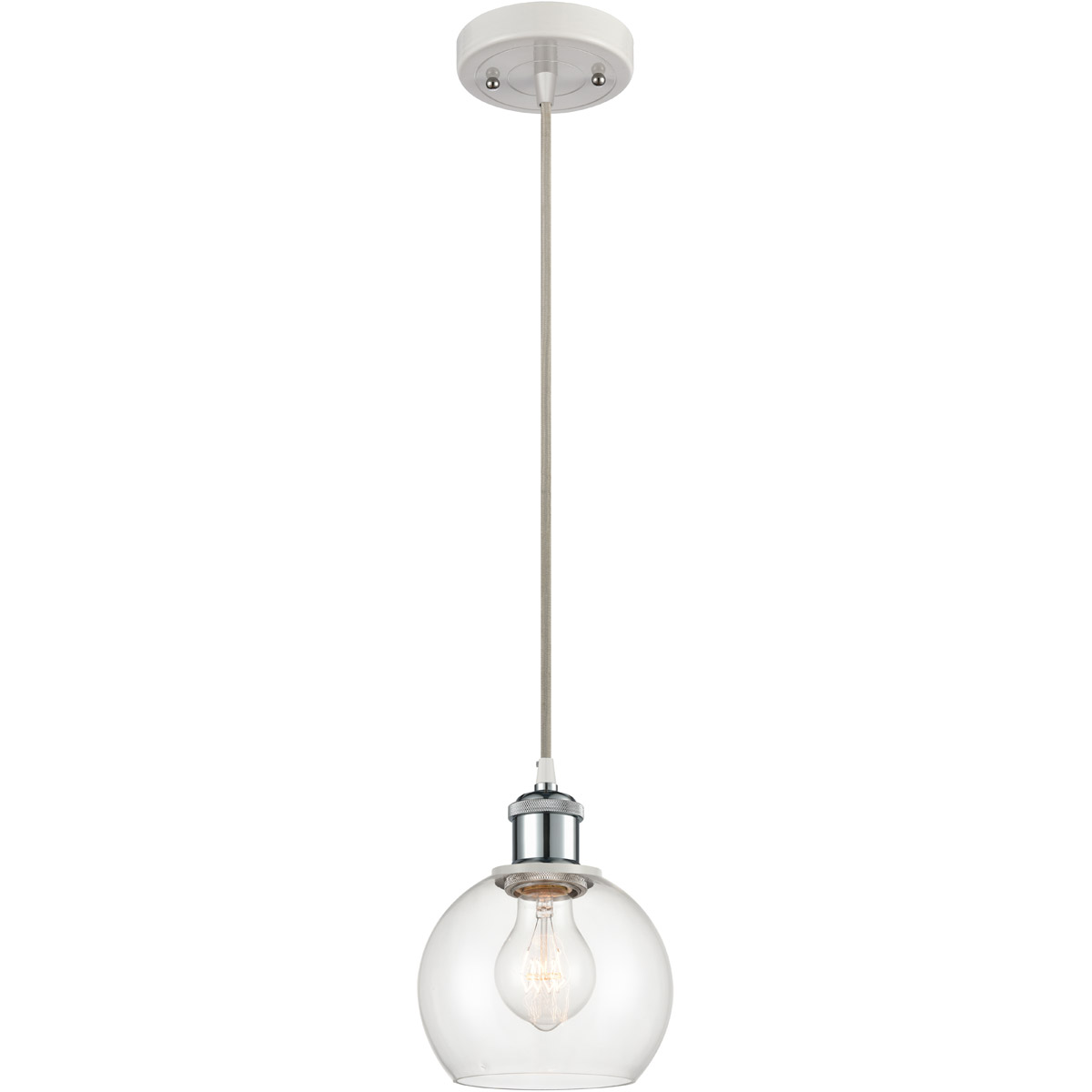 Ballston Athens LED 6 inch White and Polished Chrome Mini Pendant Ceiling Light in Clear Glass, Silver