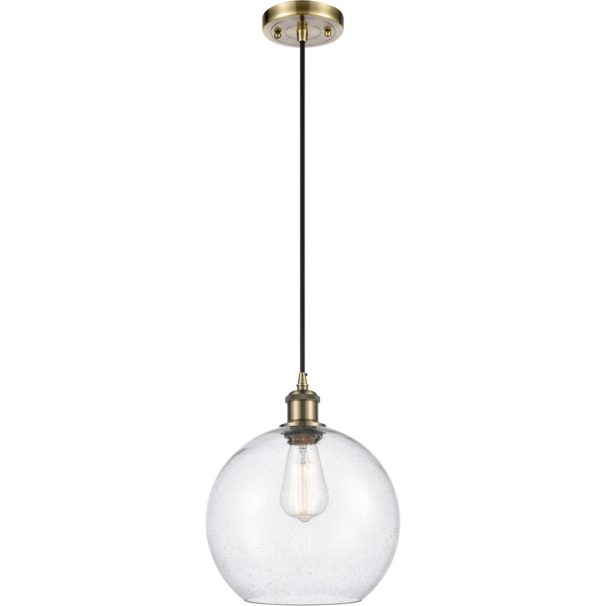 Ballston Large Athens 1 Light 10 inch Antique Brass Mini Pendant Ceiling Light in Incandescent, Seedy Glass, Ballston