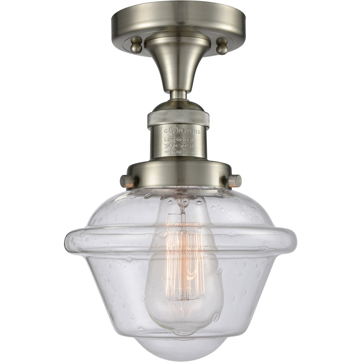 Franklin Restoration Small Oxford 1 Light 8 inch Brushed Satin Nickel Semi-Flush Mount Ceiling Light in Seedy Glass, Franklin Restoration