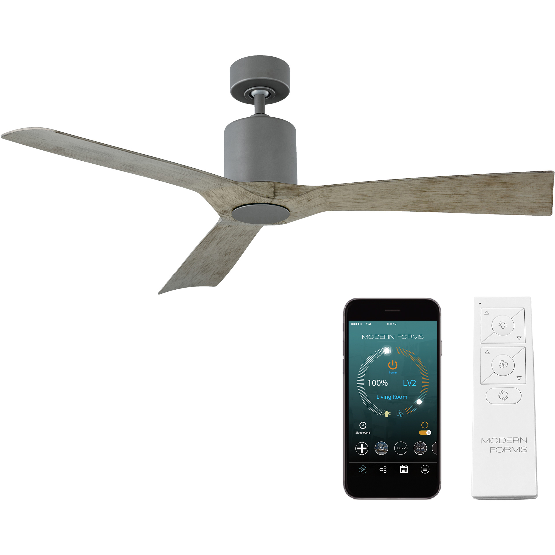 Aviator 54 inch Graphite and Weathered Gray with Weathered Gray Blades Downrod Ceiling Fan in Graphite Weathered Gray, Smart Ceiling Fan