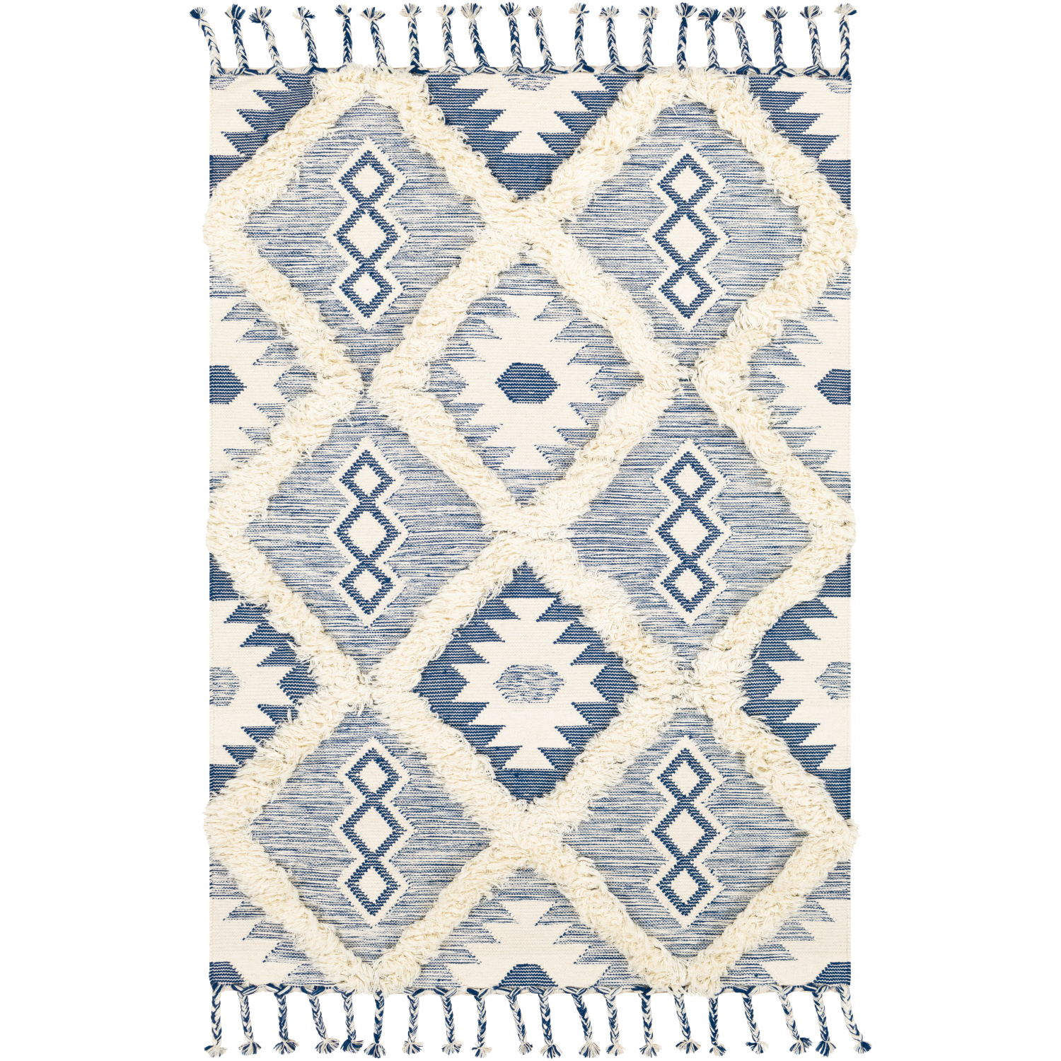 Apache 120 X 96 inch Dark Blue/Ivory Handmade Rug in 8 x 10