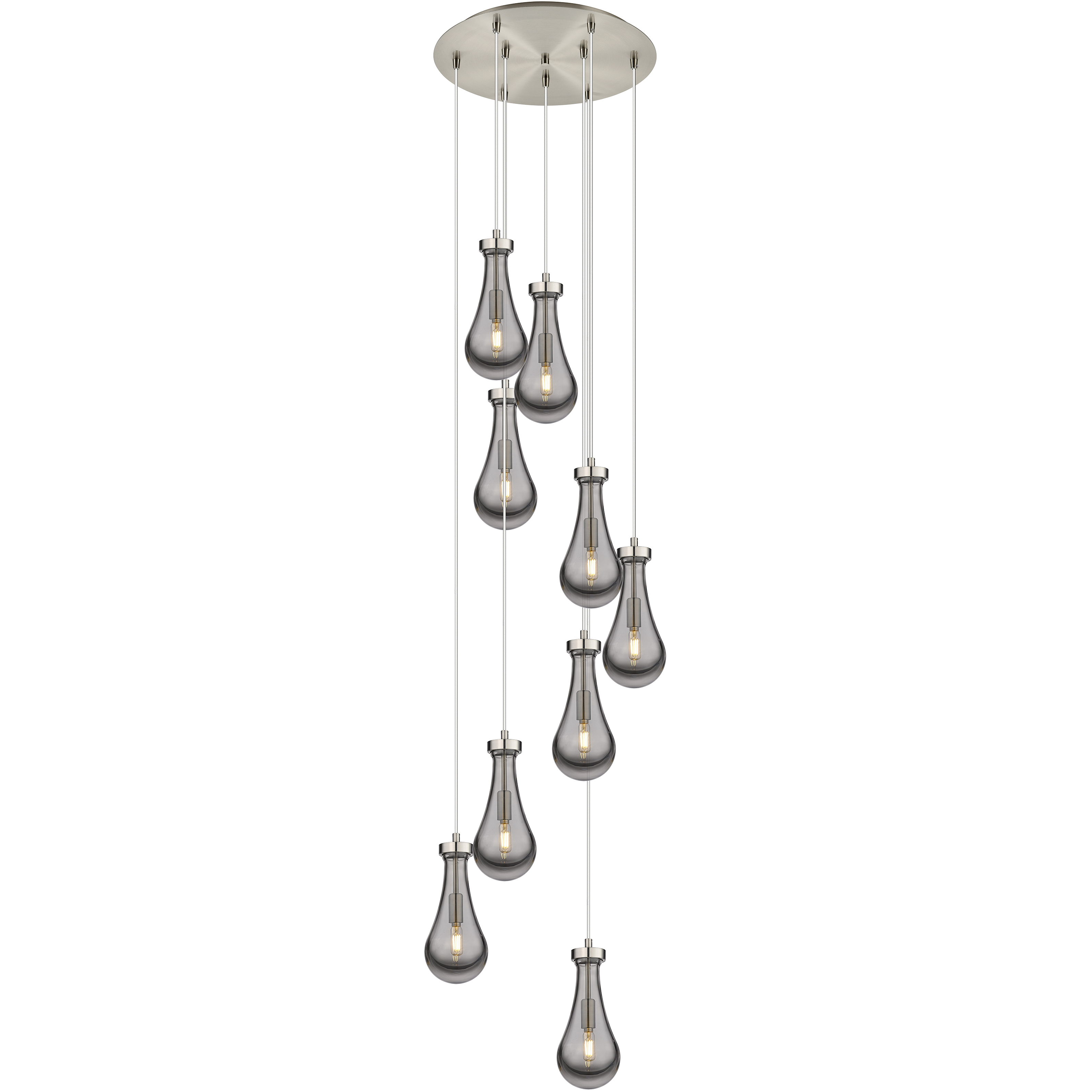 Owego 9 Light 19.25 inch Brushed Satin Nickel Multi Pendant Ceiling Light in Light Smoke Glass