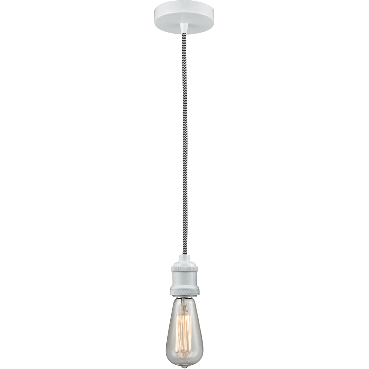 Edison Bare Bulb 1 Light 2 inch White Mini Pendant Ceiling Light in Zebra, Edison