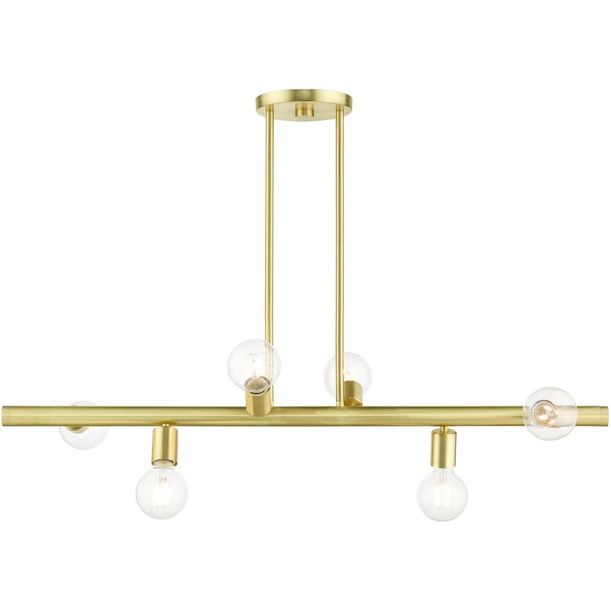 Bannister 6 Light 37 inch Satin Brass Linear Chandelier Ceiling Light