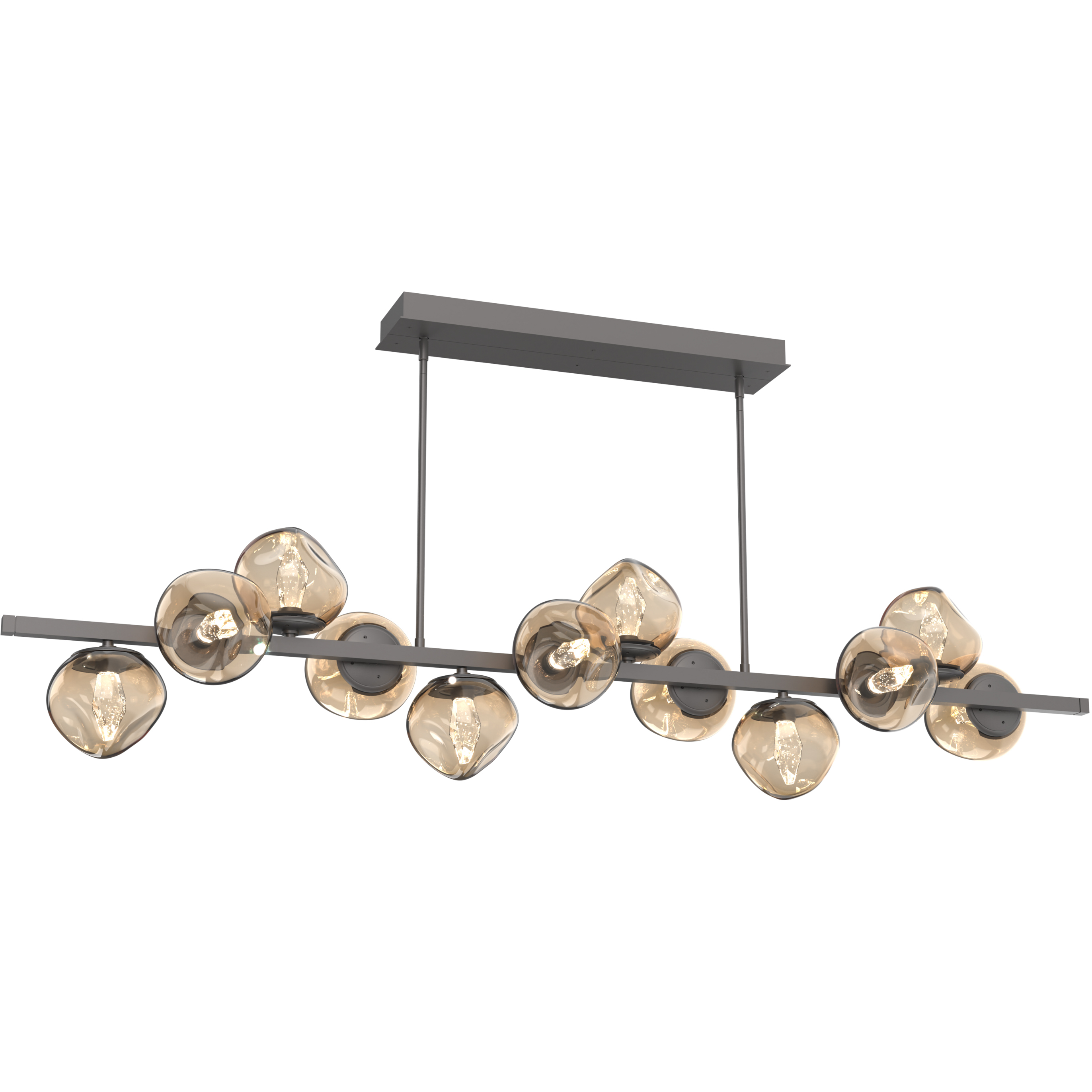 Luna LED 72 inch Graphite Chandelier Ceiling Light in 3000K LED, Geo Inner - Bronze Outer, Twisted Branch