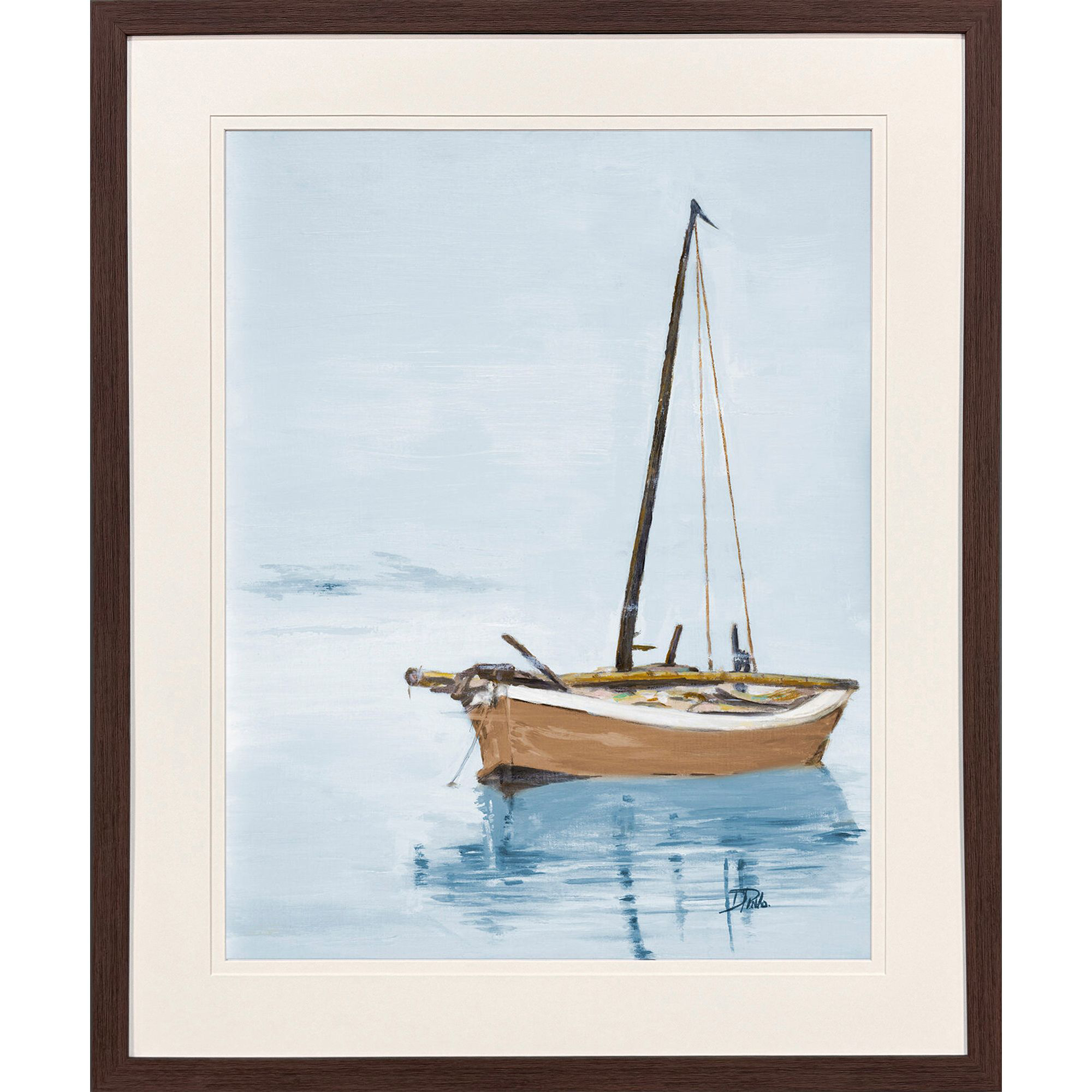 Lonely at Sea Blue and Brown and White Framed Art