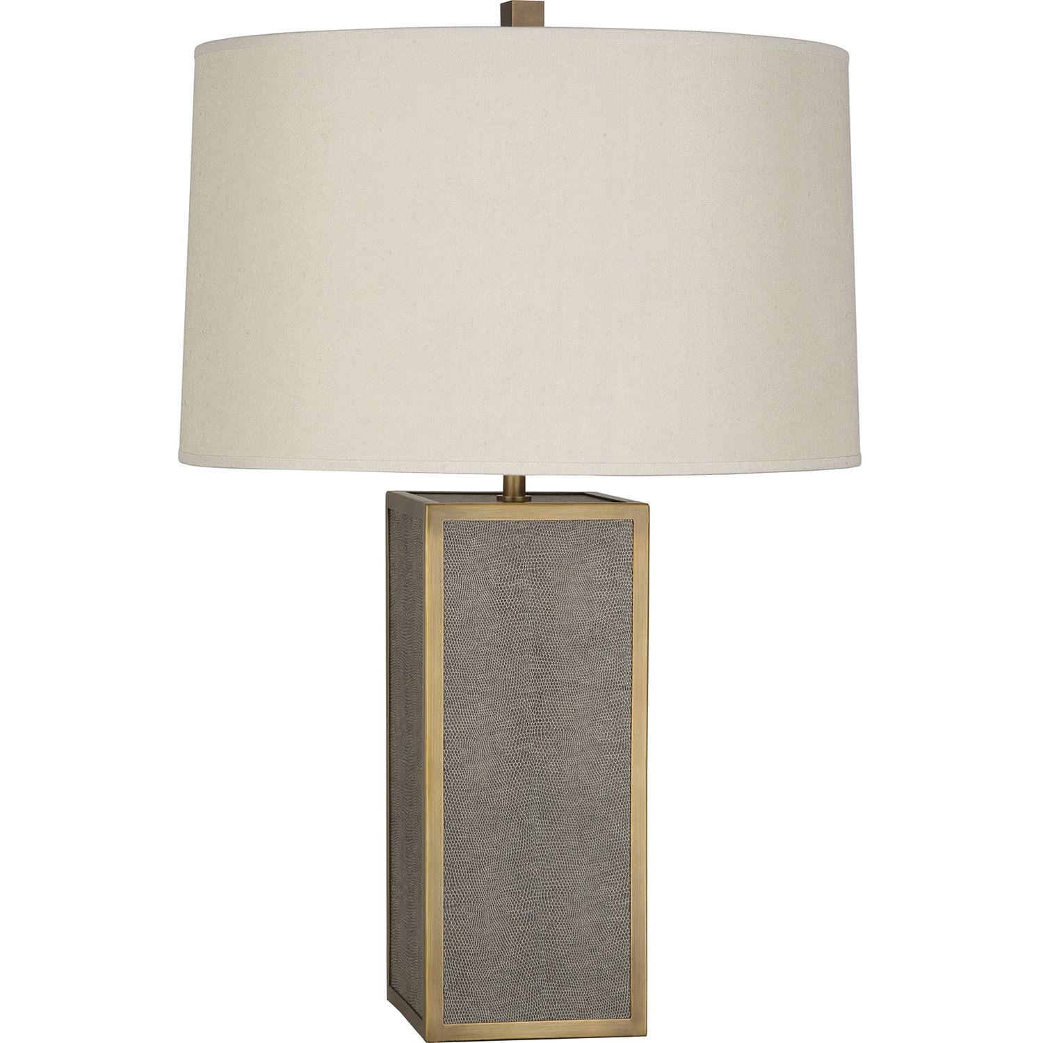 Robert Abbey Anna 29 inch 150 watt Faux Brown Snakeskin with Aged Brass Table Lamp Portable Light in Taupe Dupioni, Aged Brass Accents 898 - Open Box