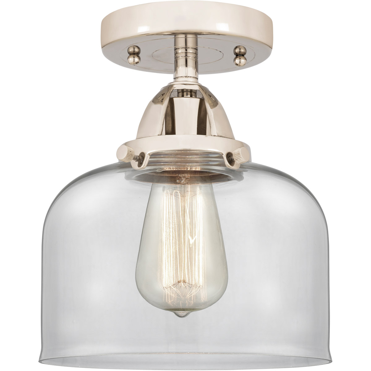 Nouveau 2 Large Bell LED 8 inch Polished Nickel Semi-Flush Mount Ceiling Light in Clear Glass