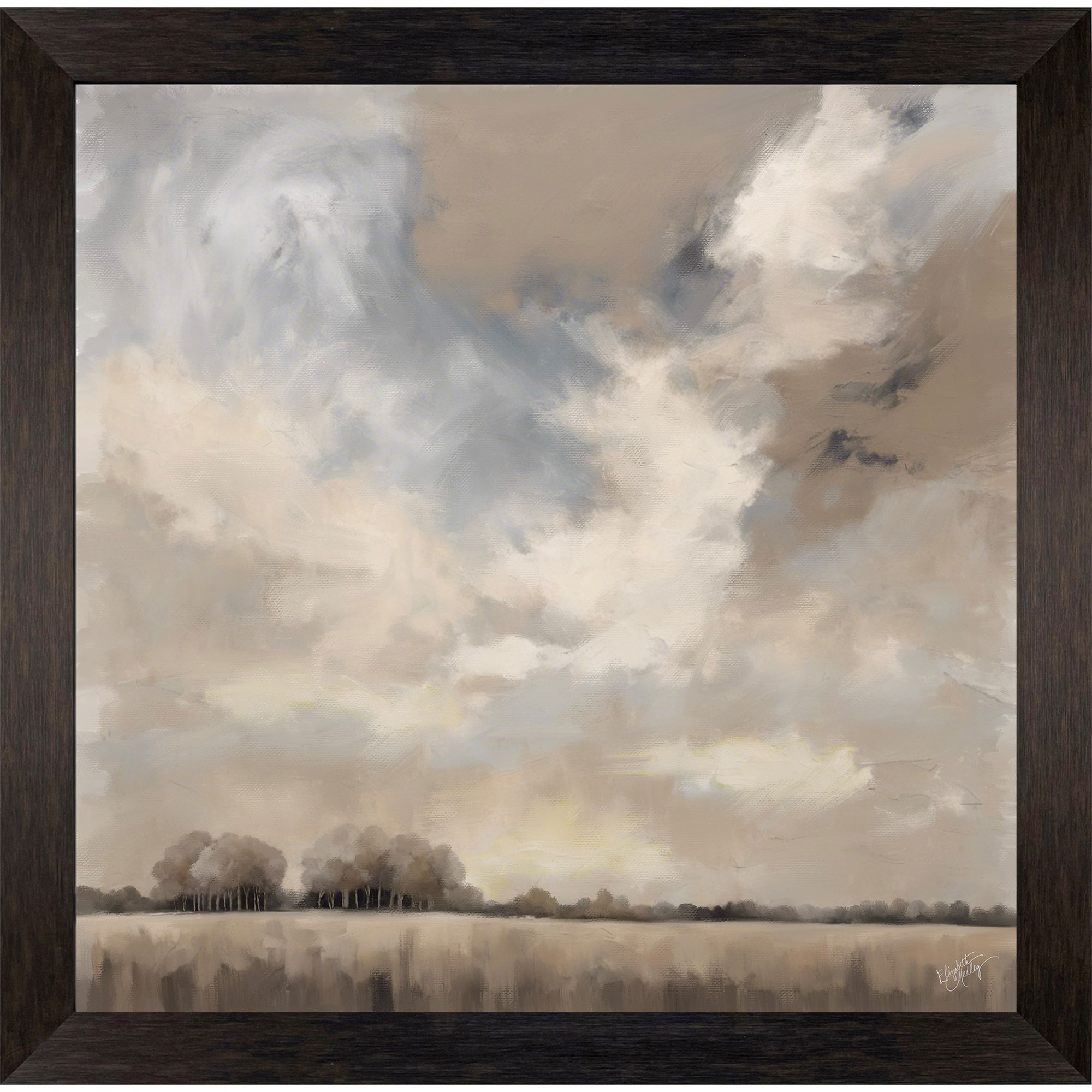 Distant Trees Brown and Blue and Multi and Neutral Framed Art