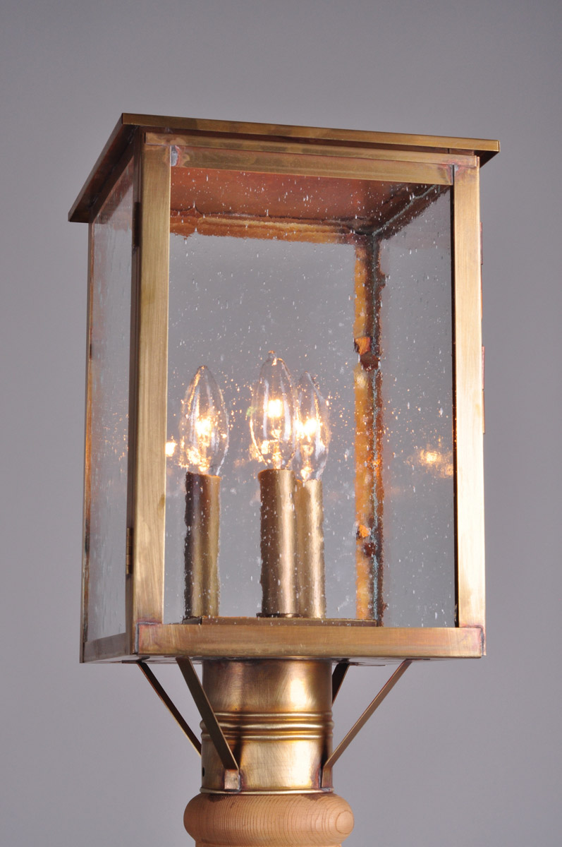 Ashford 3 Light 15.25 inch Dark Brass Post Lamp in Seedy Marine Glass, Three 60W Candelabra