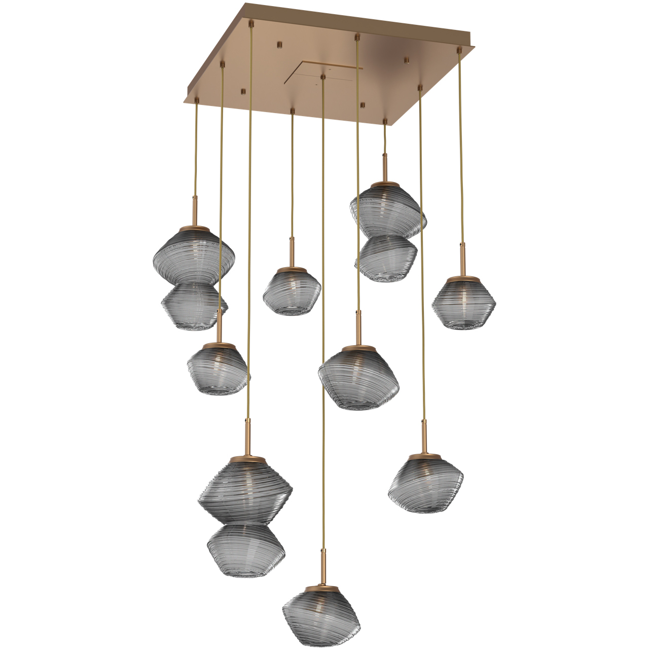 Mesa LED Novel Brass Multi-Pendant Ceiling Light in Smoke, 2700K LED