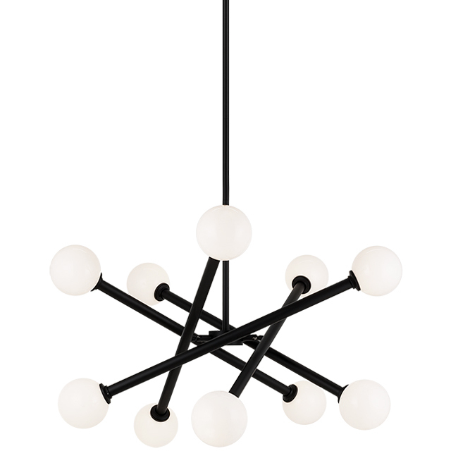 Matchstix 10 Light 31.25 inch Black Pendant Ceiling Light in Black and Opal Glass