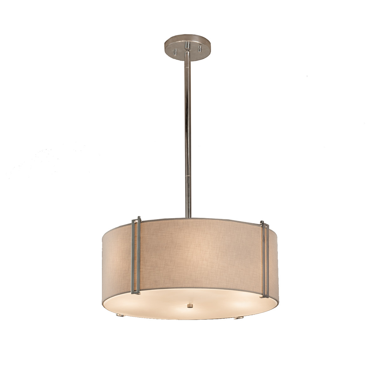 Textile Polished Chrome Drum Pendant Ceiling Light in White, Incandescent