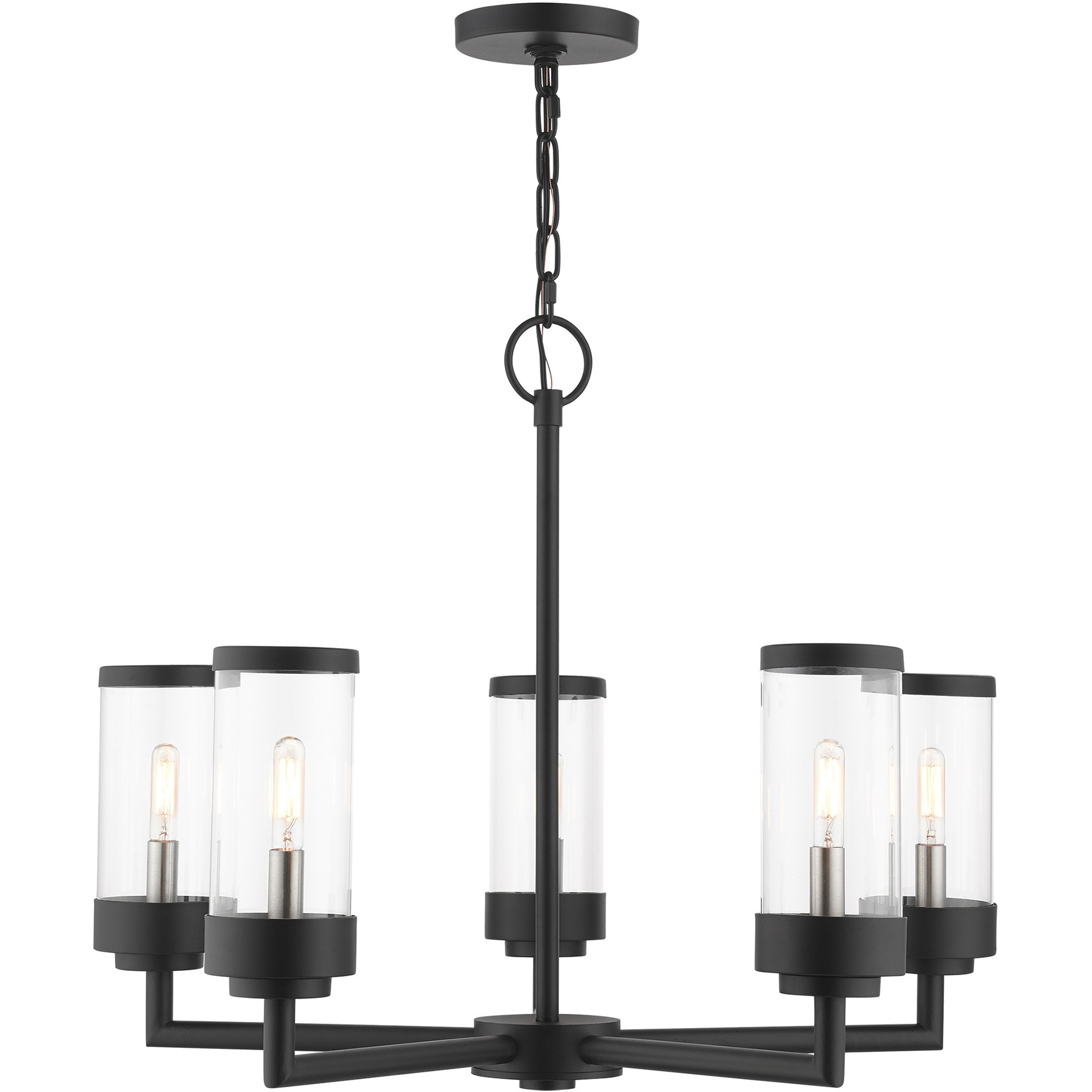 Hillcrest 5 Light 26 inch Textured Black with Brushed Nickel Candles Outdoor Chandelier