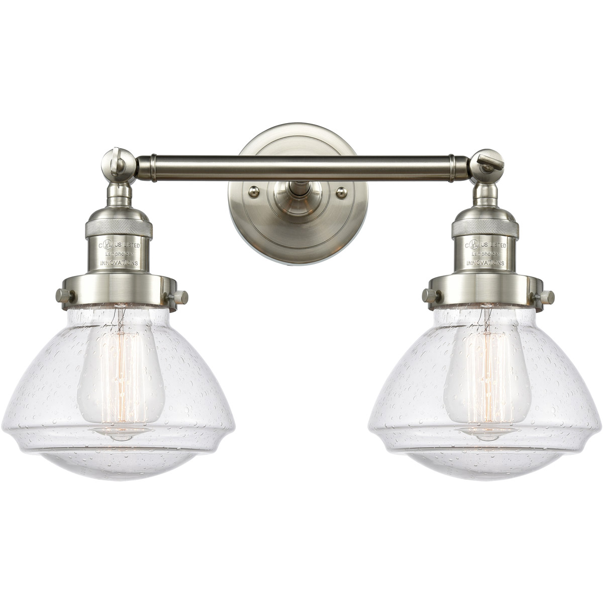 Franklin Restoration Olean 2 Light 17 inch Brushed Satin Nickel Bath Vanity Light Wall Light in Seedy Glass, Franklin Restoration