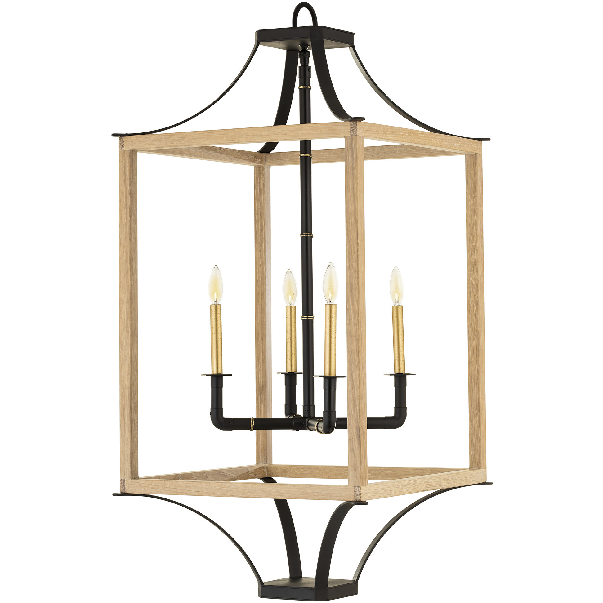 Lowcountry 4 Light White Oak and Matte Black and Spartina Gold Pendant Ceiling Light