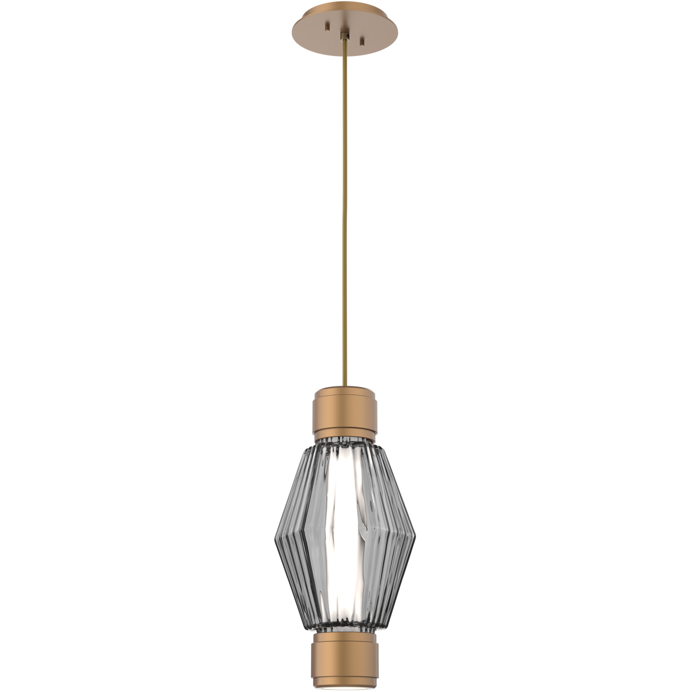 Aalto Mandrel LED Novel Brass Pendant Ceiling Light in 3000K LED, Optic Rib Smoke