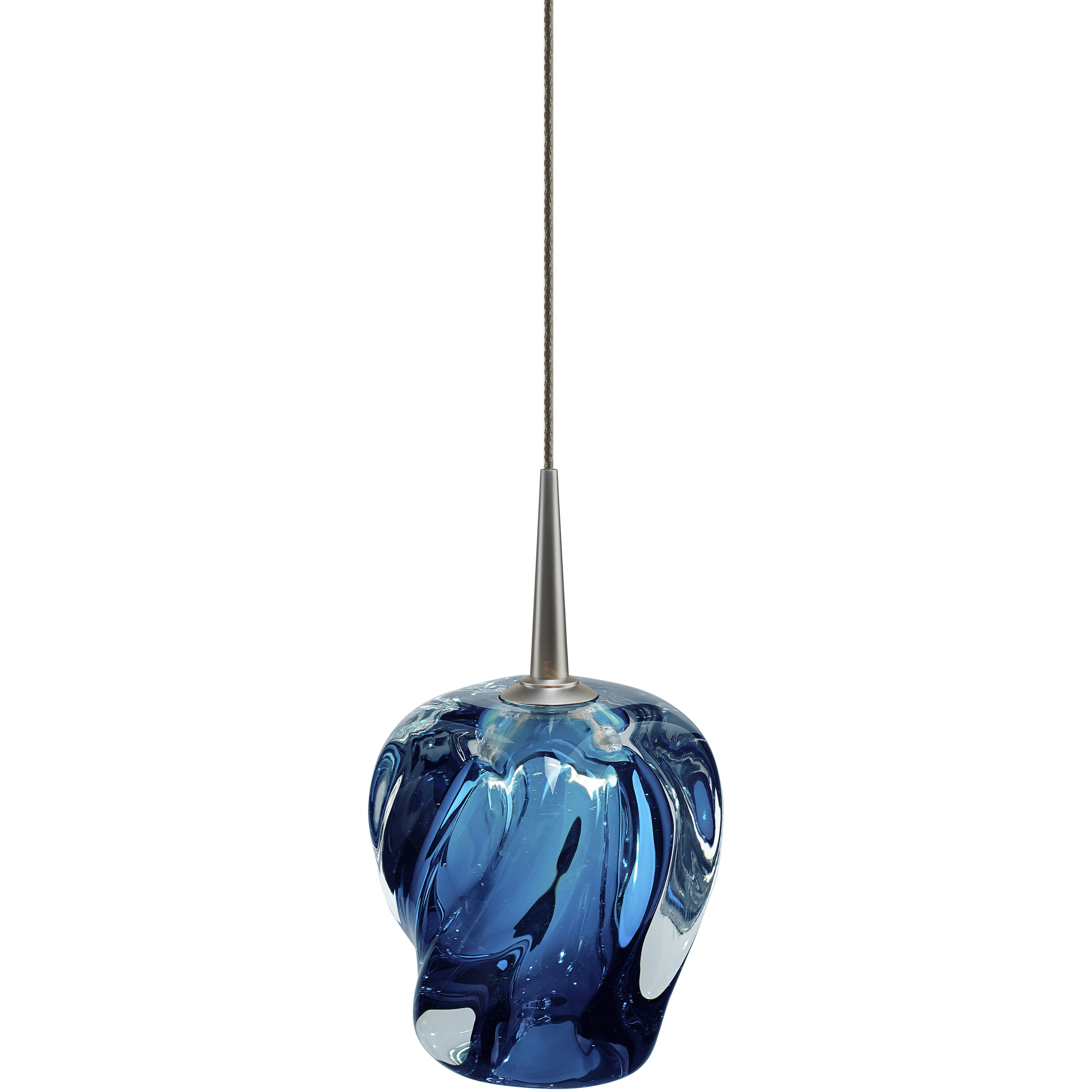 Aurora LED 4.5 inch Matte Chrome Small Pendant Ceiling Light in Blue Glass