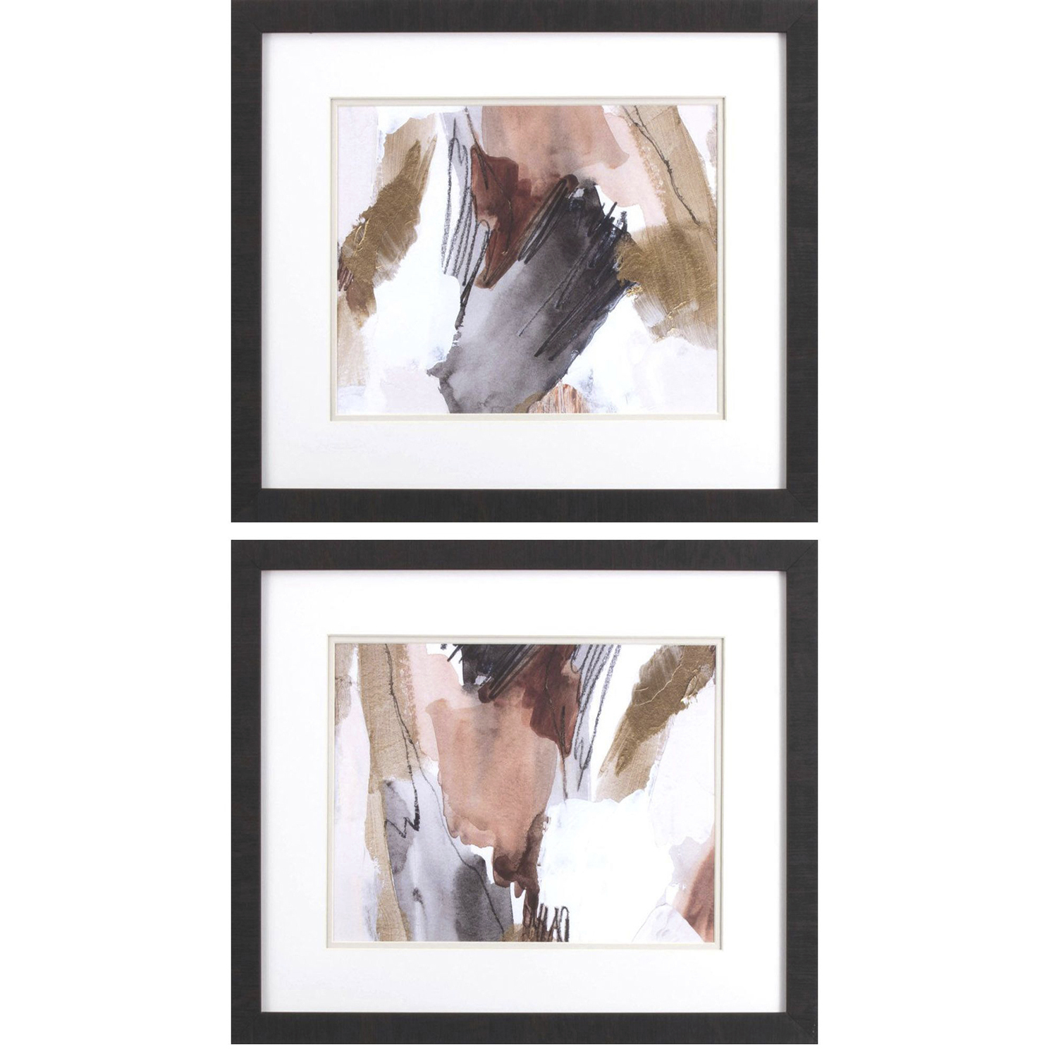 Antique Gold Black and White and Neutral and Pink Framed Art, Propac