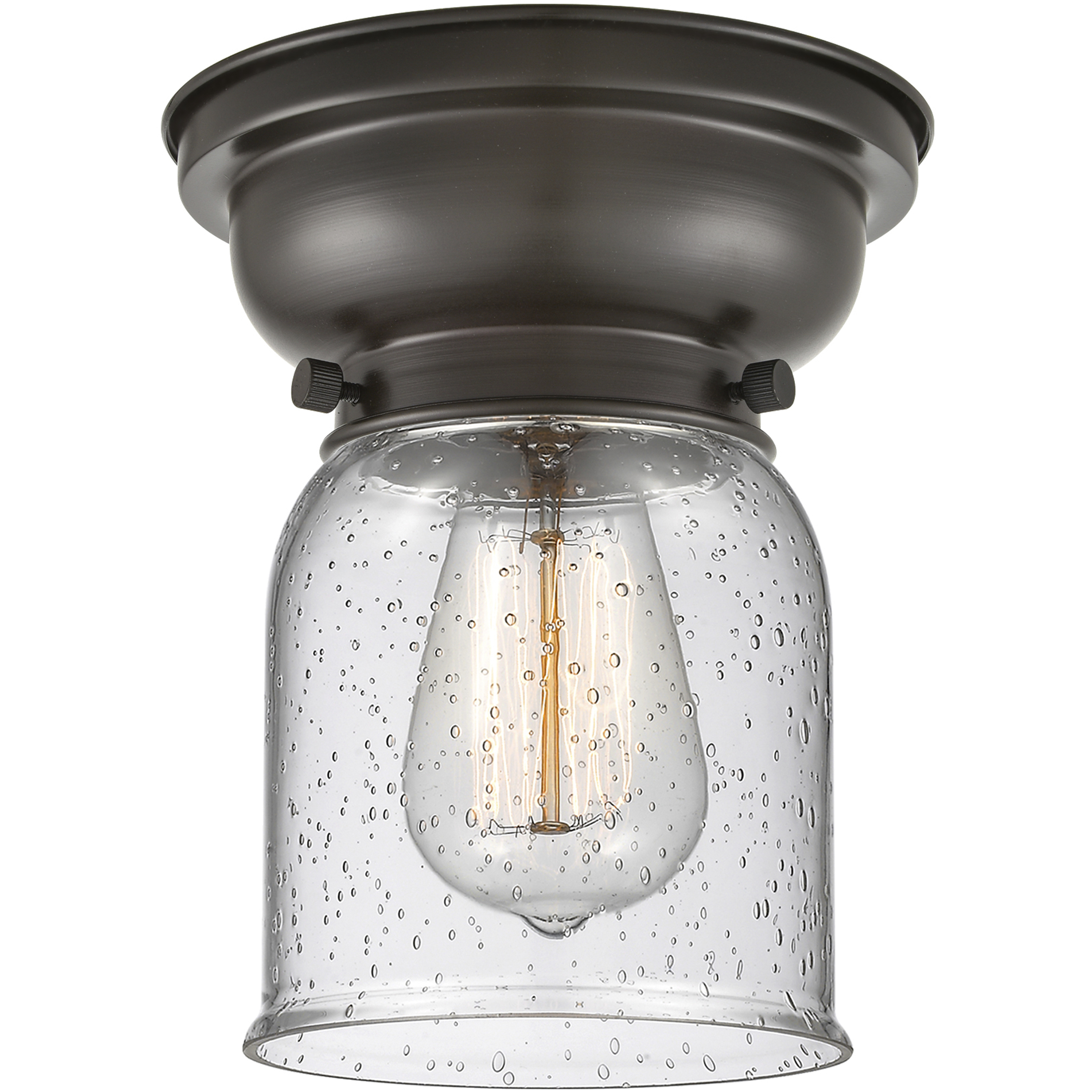 Aditi Small Bell 1 Light 6 inch Antique Copper Flush Mount Ceiling Light in Seedy Glass, Aditi