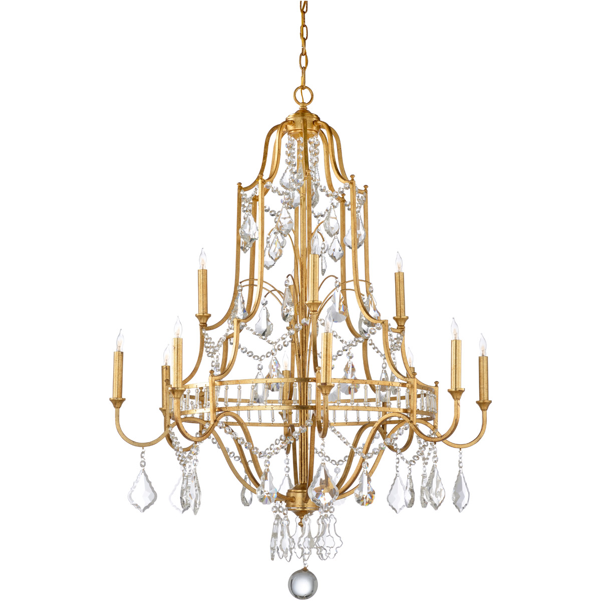 Wildwood 12 Light 35 inch Antique Gold Leaf Chandelier Ceiling Light, Large