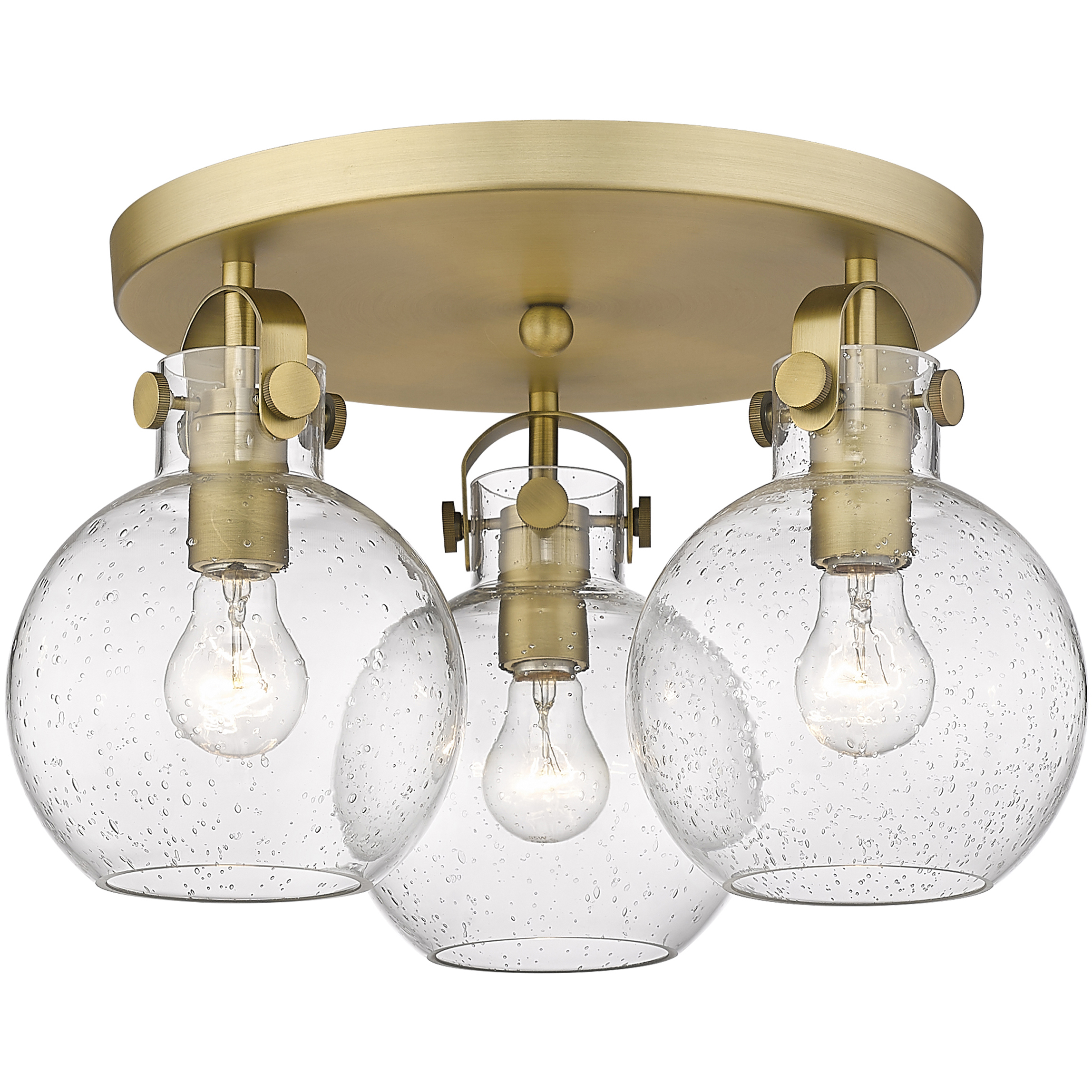 Newton Sphere 3 Light 19.63 inch Brushed Brass Flush Mount Ceiling Light in Seedy Glass