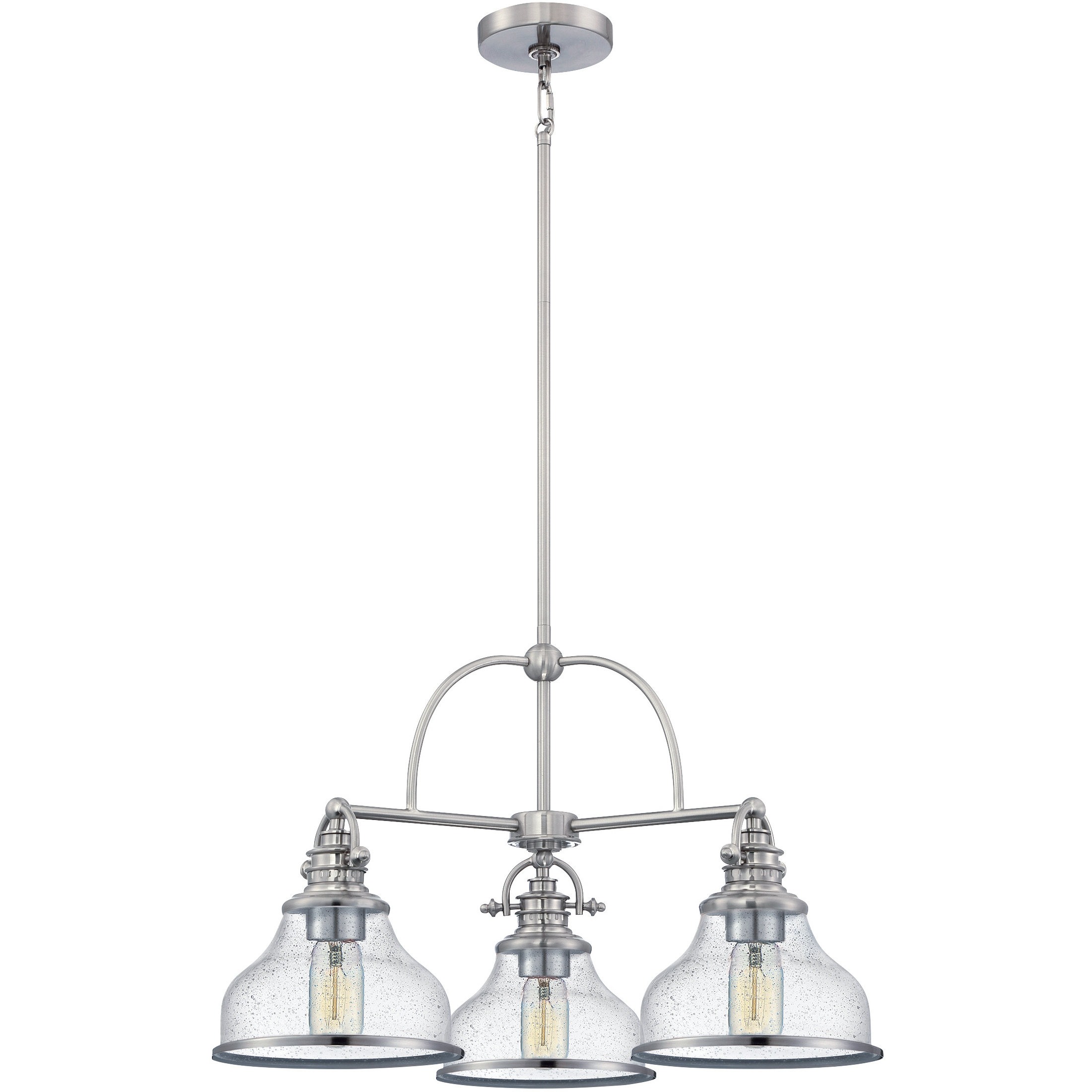 Grant 3 Light 24 inch Brushed Nickel Dinette Chandelier Ceiling Light in Clear Seedy Glass