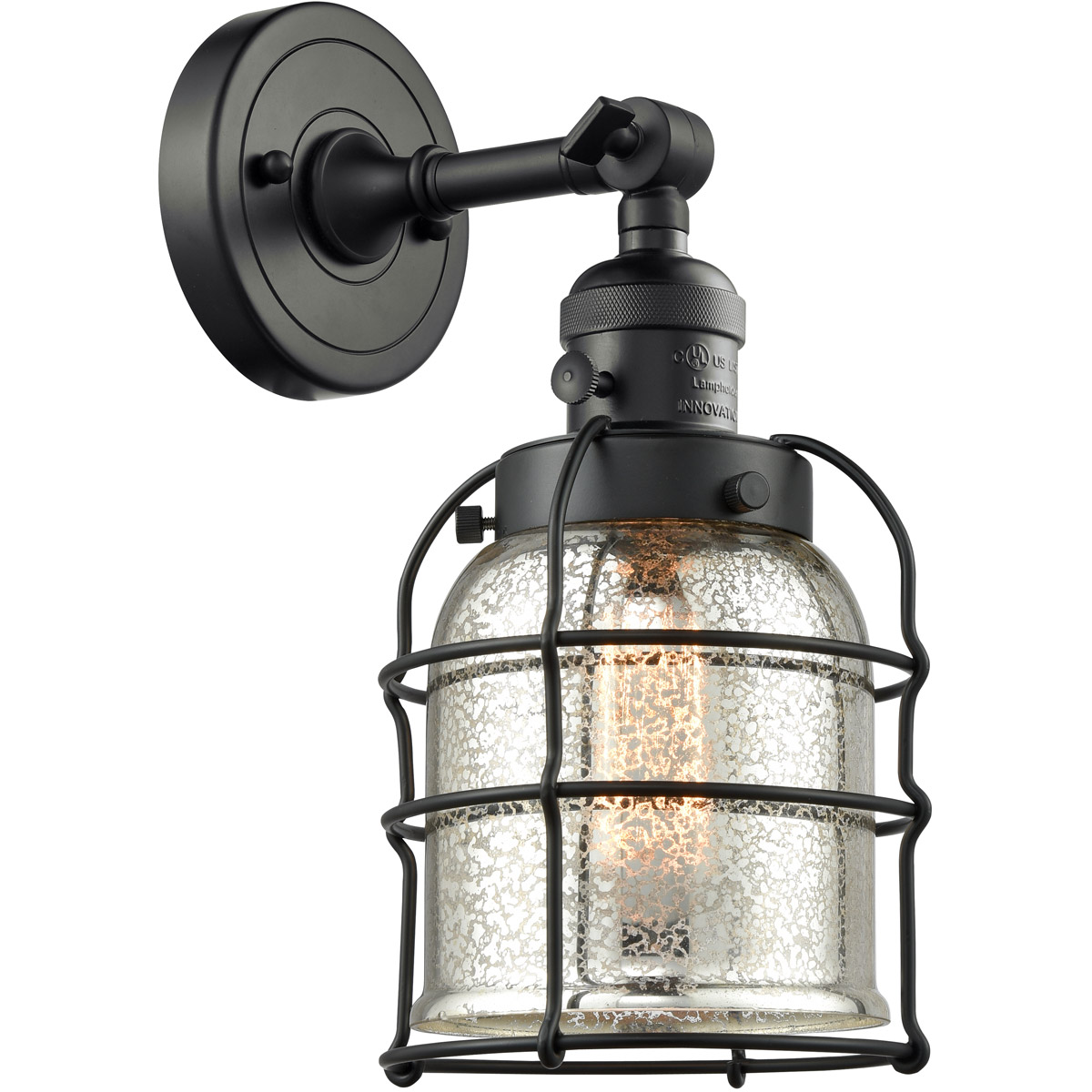 Franklin Restoration Small Bell Cage 1 Light 6 inch Matte Black Sconce Wall Light in Silver Plated Mercury Glass, Franklin Restoration