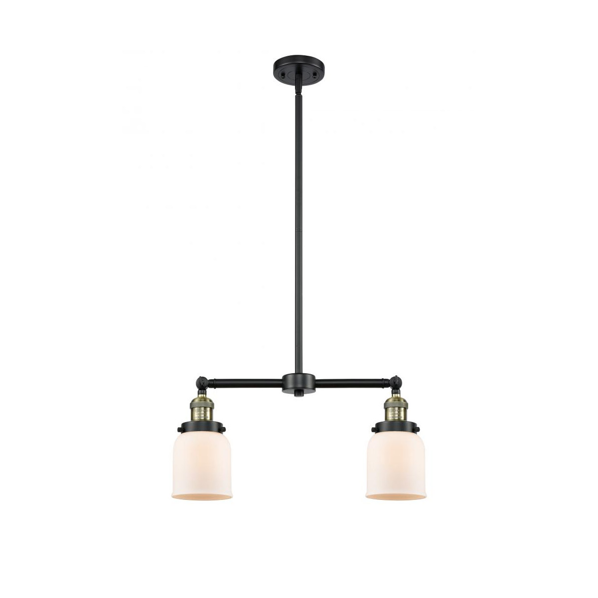 Franklin Restoration Small Bell 2 Light 21 inch Black Antique Brass Chandelier Ceiling Light in Matte White Glass, Franklin Restoration