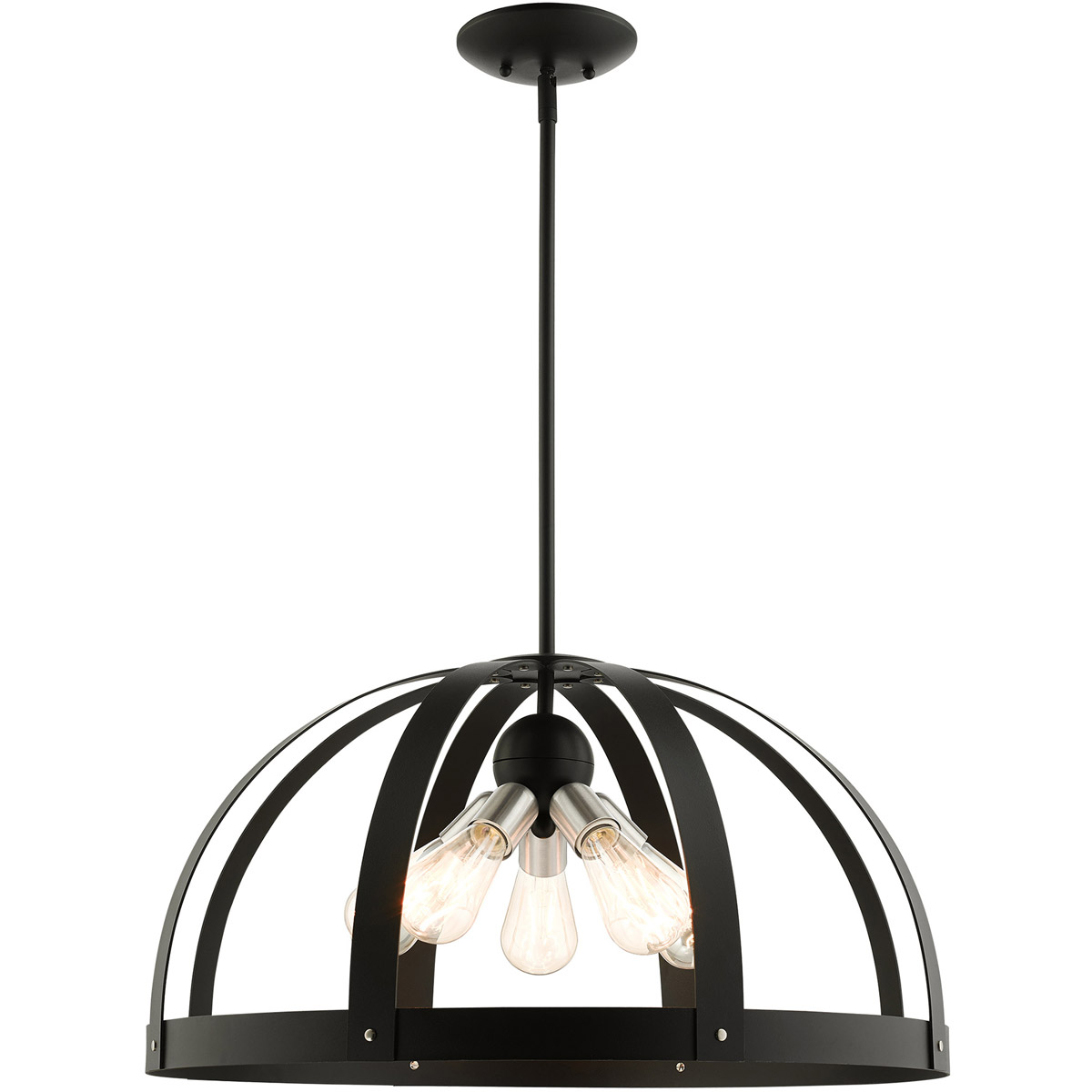 Stoneridge 5 Light 24 inch Textured Black with Brushed Nickel Accents Pendant Chandelier Ceiling Light