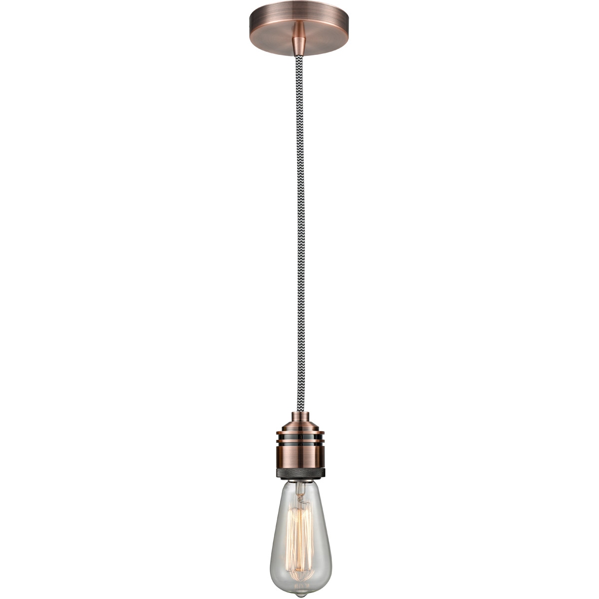 Winchester Bare Bulb 1 Light 2 inch Antique Copper Mini Pendant Ceiling Light in Zebra, Winchester
