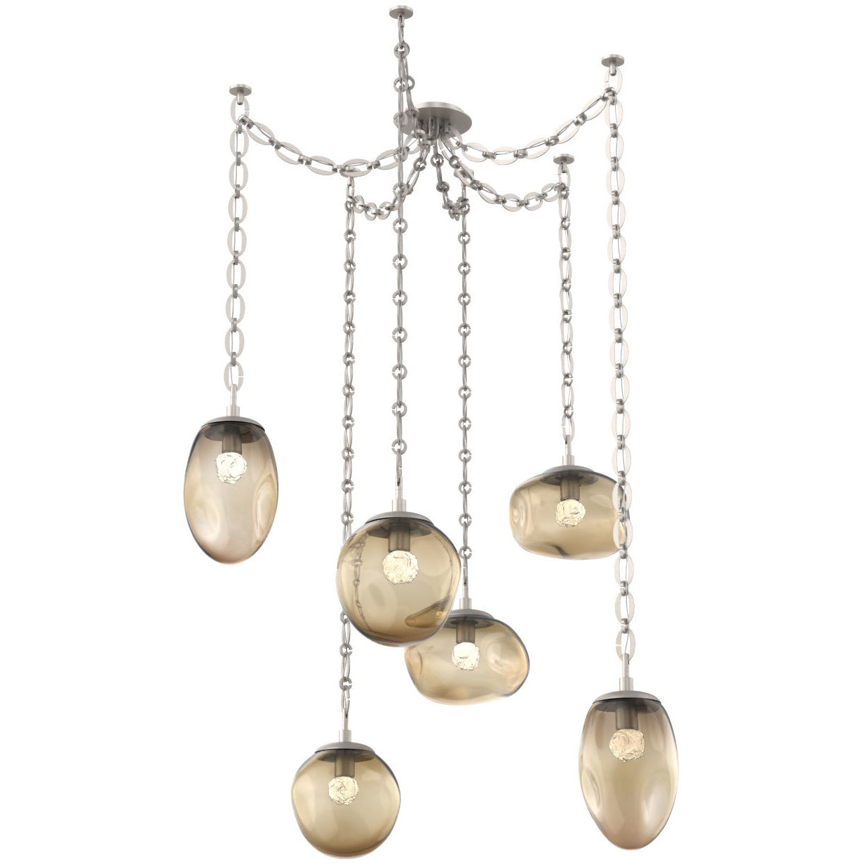 Cosmos LED 17 inch Beige Silver Swag Multi-Pendant Ceiling Light in 3000K LED, Floret Inner - Bronze Outer, Oval Chain