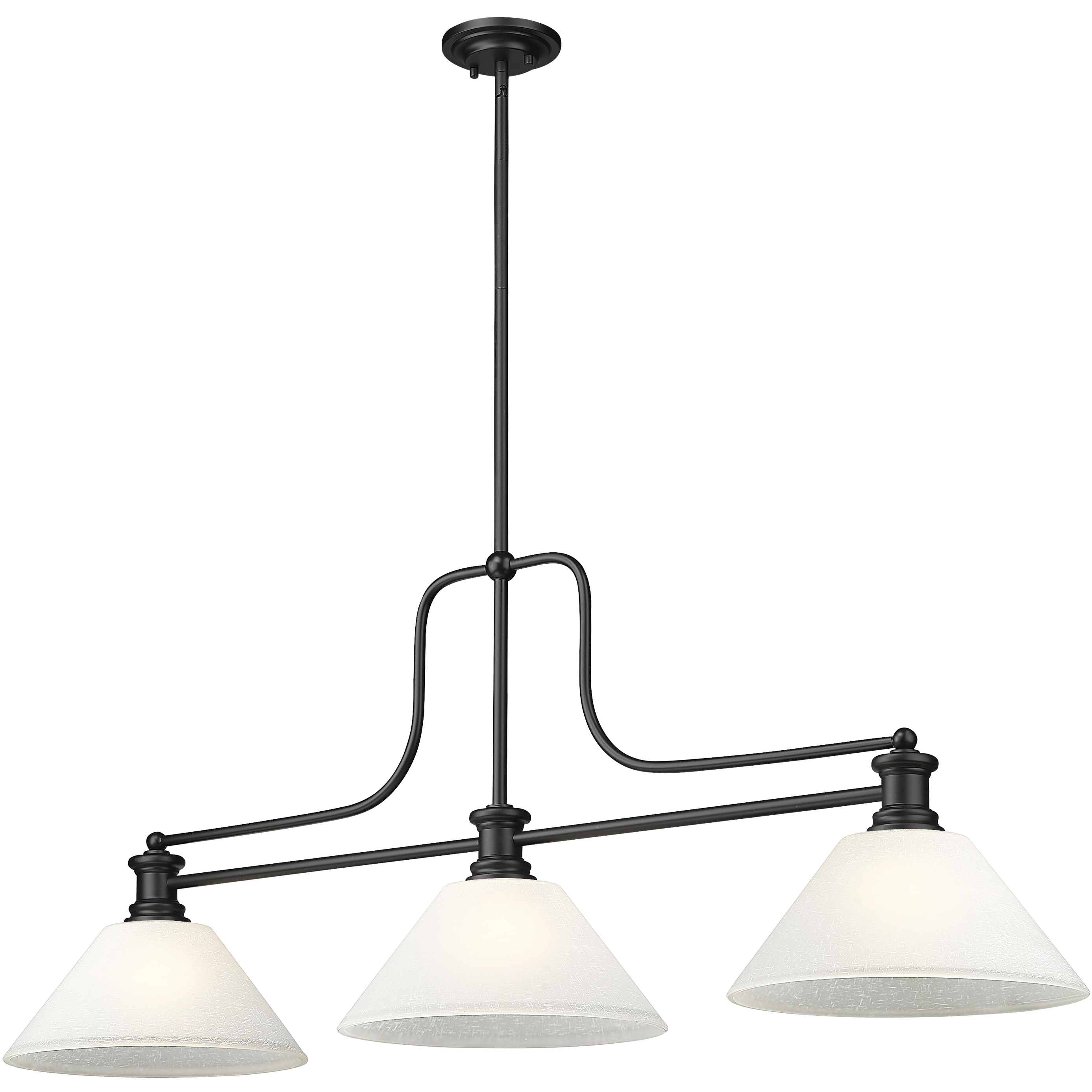 Melange 3 Light 52 inch Matte Black Billiard Ceiling Light in White Linen Glass