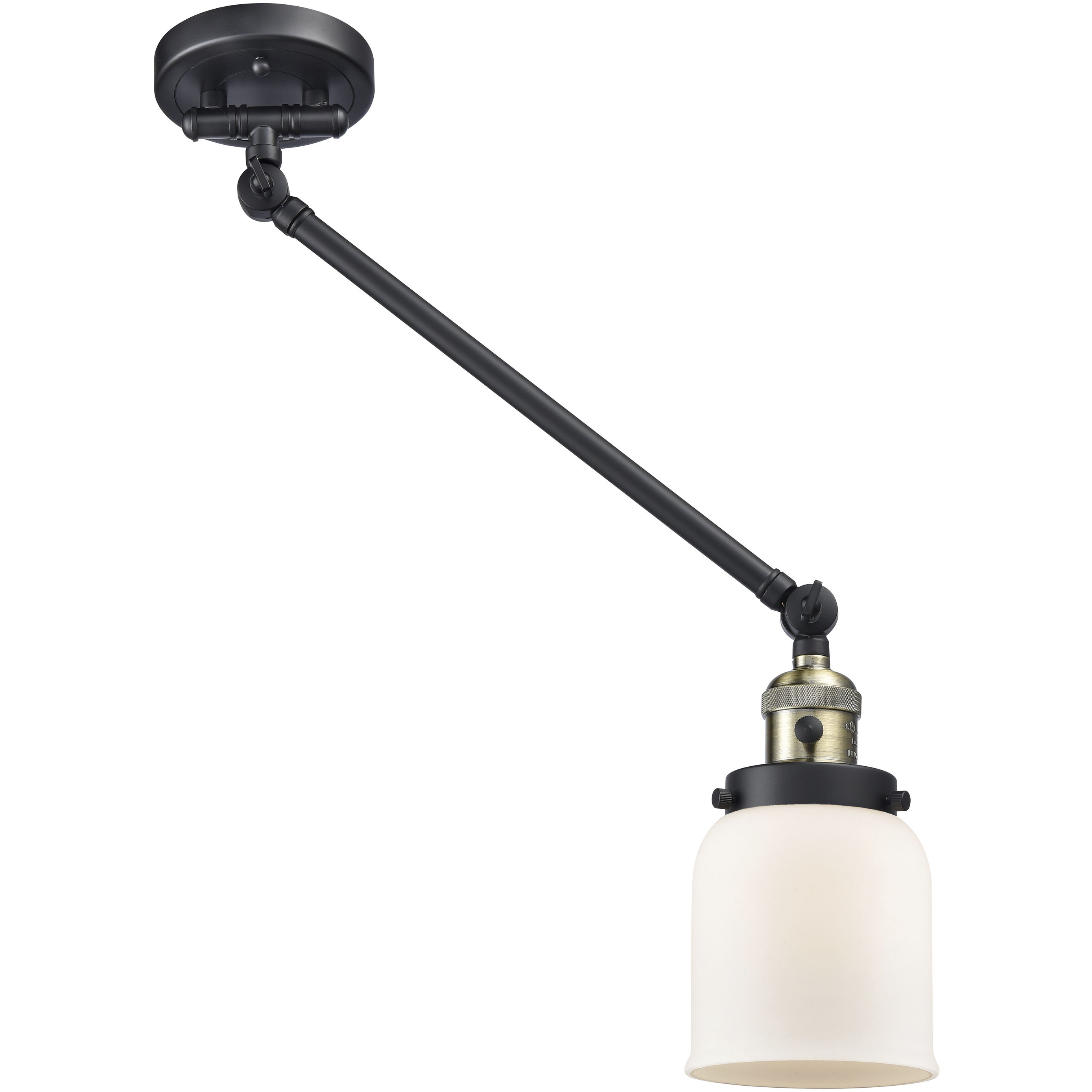 Small Bell 21 inch 60.00 watt Black Antique Brass Swing Arm Wall Light, Franklin Restoration