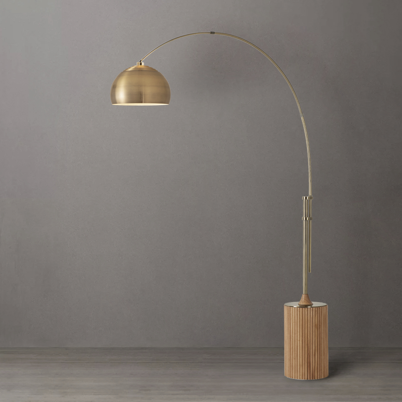 Tambo 92 inch 14 watt Weathered Brass and Natural Ash Arc Floor Lamp Portable Light