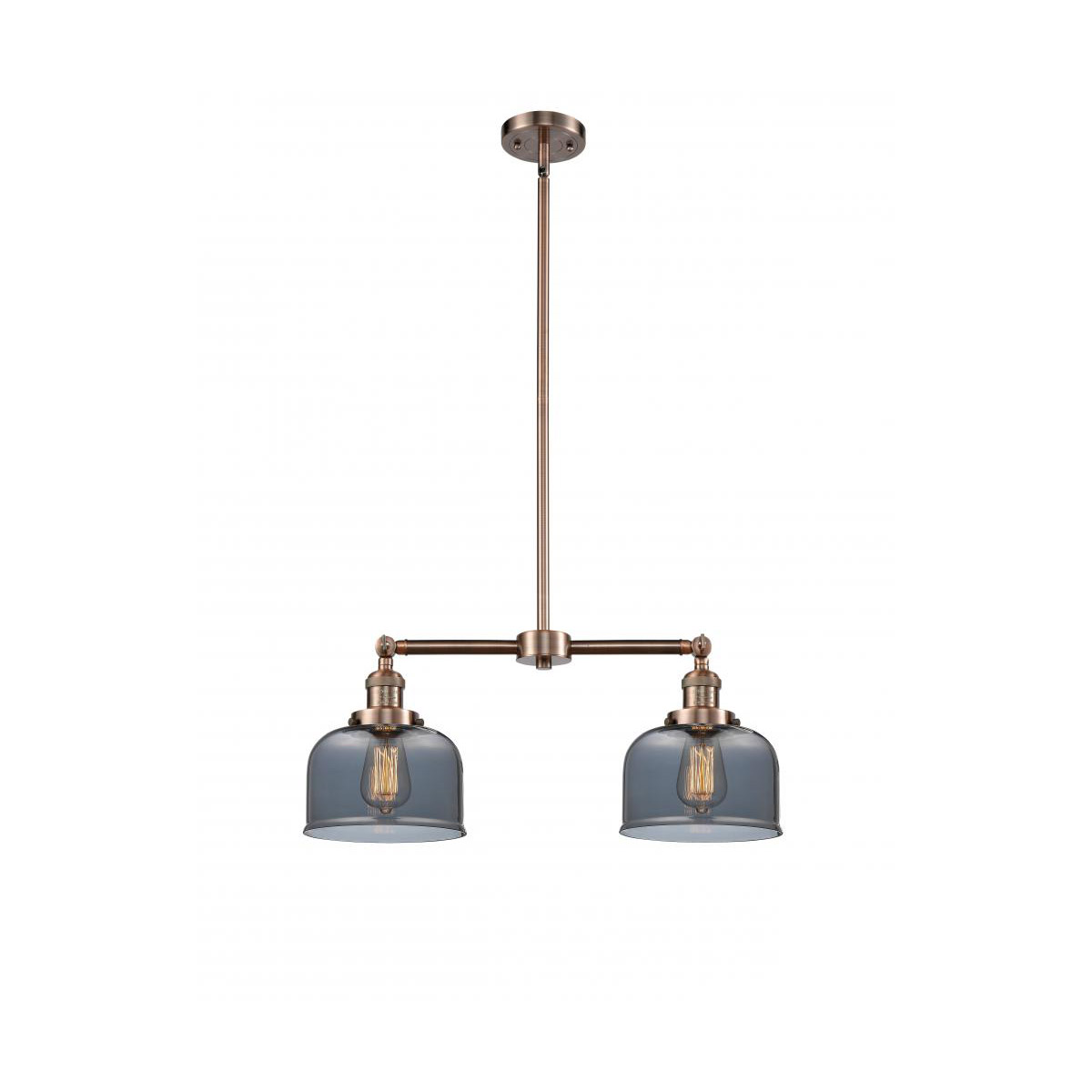 Franklin Restoration Large Bell 2 Light 21 inch Antique Copper Chandelier Ceiling Light in Light Smoke Glass, Franklin Restoration