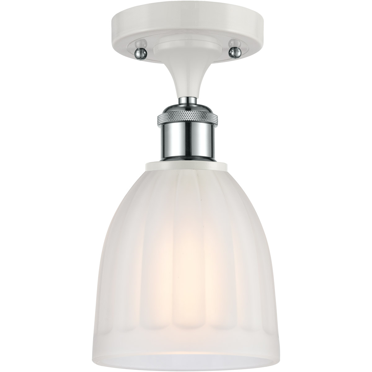 Ballston Brookfield 1 Light 6 inch White and Polished Chrome Semi-Flush Mount Ceiling Light in White Glass, Ballston