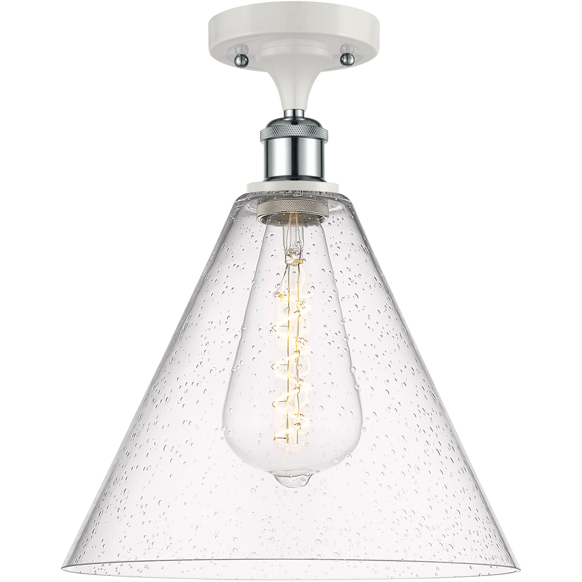 Ballston Cone 1 Light 12 inch White and Polished Chrome Semi-Flush Mount Ceiling Light in Seedy Glass