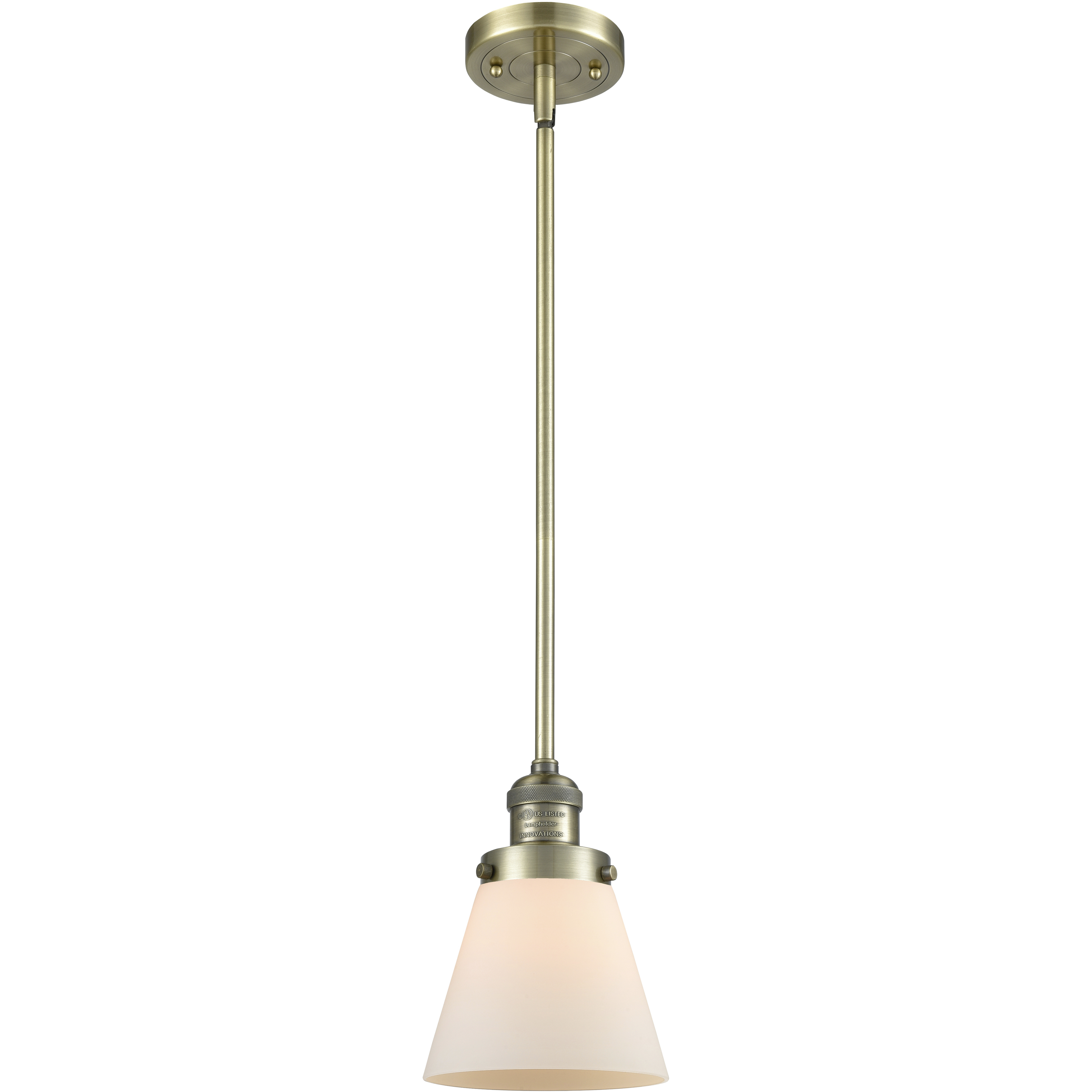 Franklin Restoration Cone LED 6 inch Antique Brass Mini Pendant Ceiling Light in Matte White, Franklin Restoration