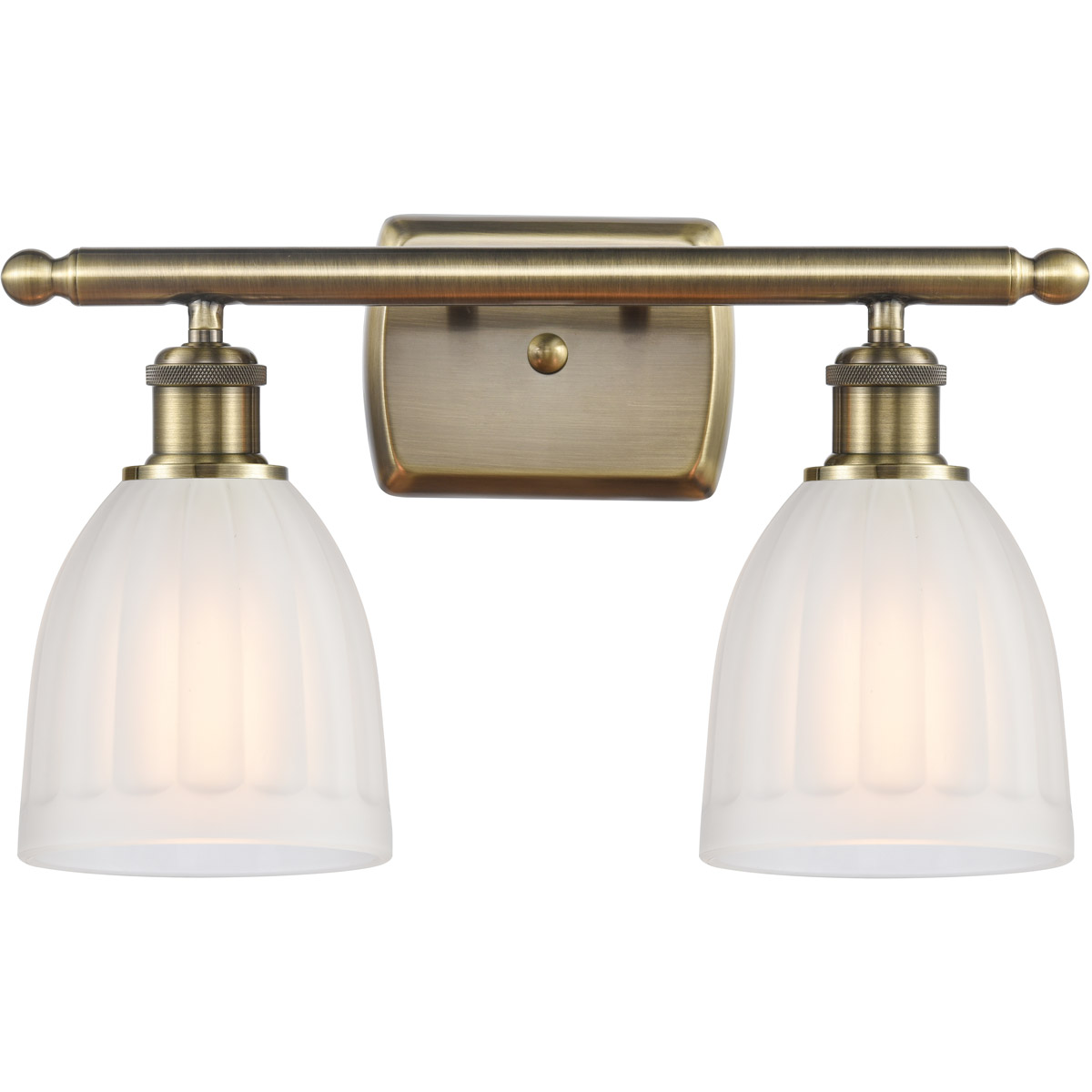 Ballston Brookfield 2 Light 16 inch Antique Brass Bath Vanity Light Wall Light in Incandescent, Matte White Glass, Ballston