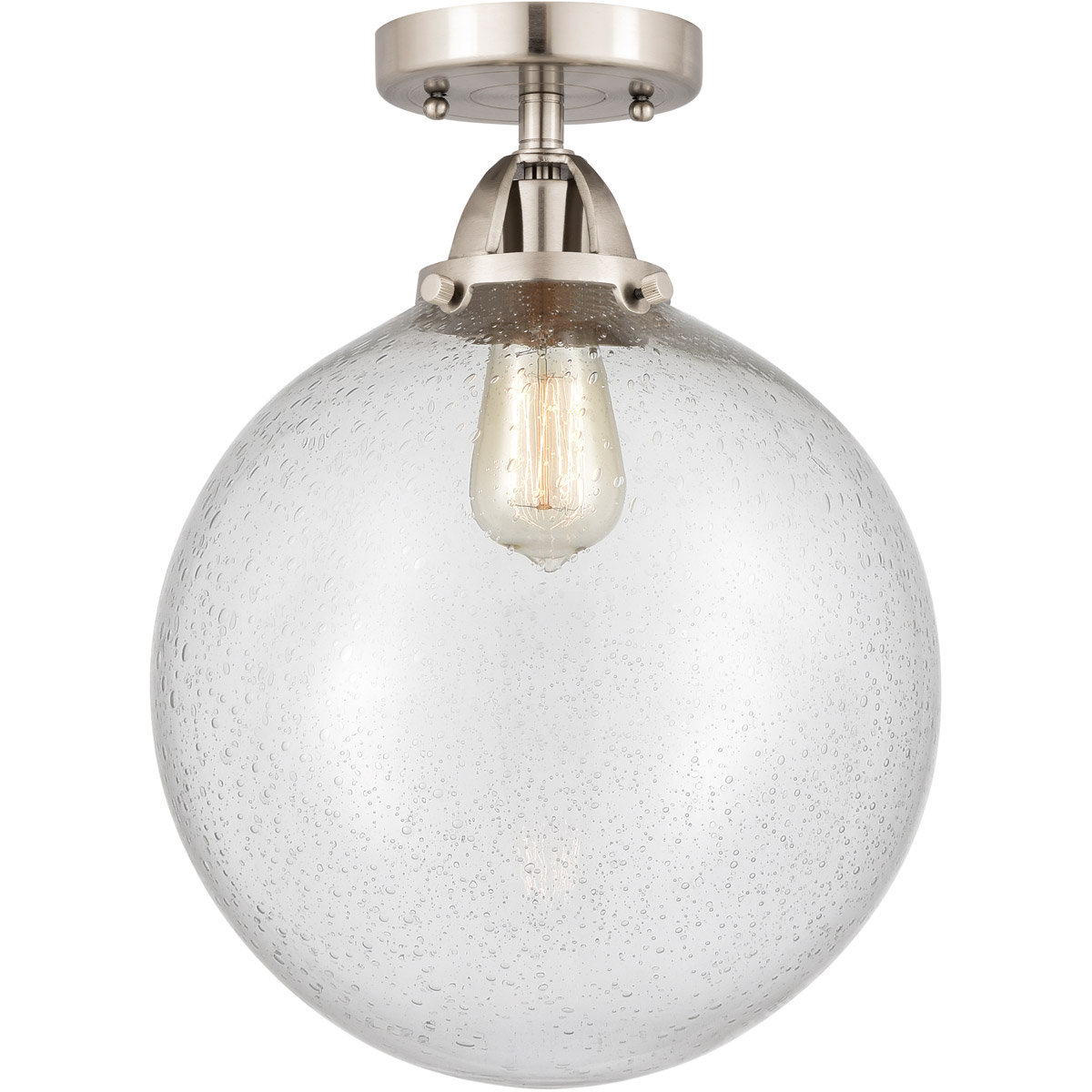 Nouveau 2 Beacon LED 12 inch Brushed Satin Nickel Semi-Flush Mount Ceiling Light in Seedy Glass