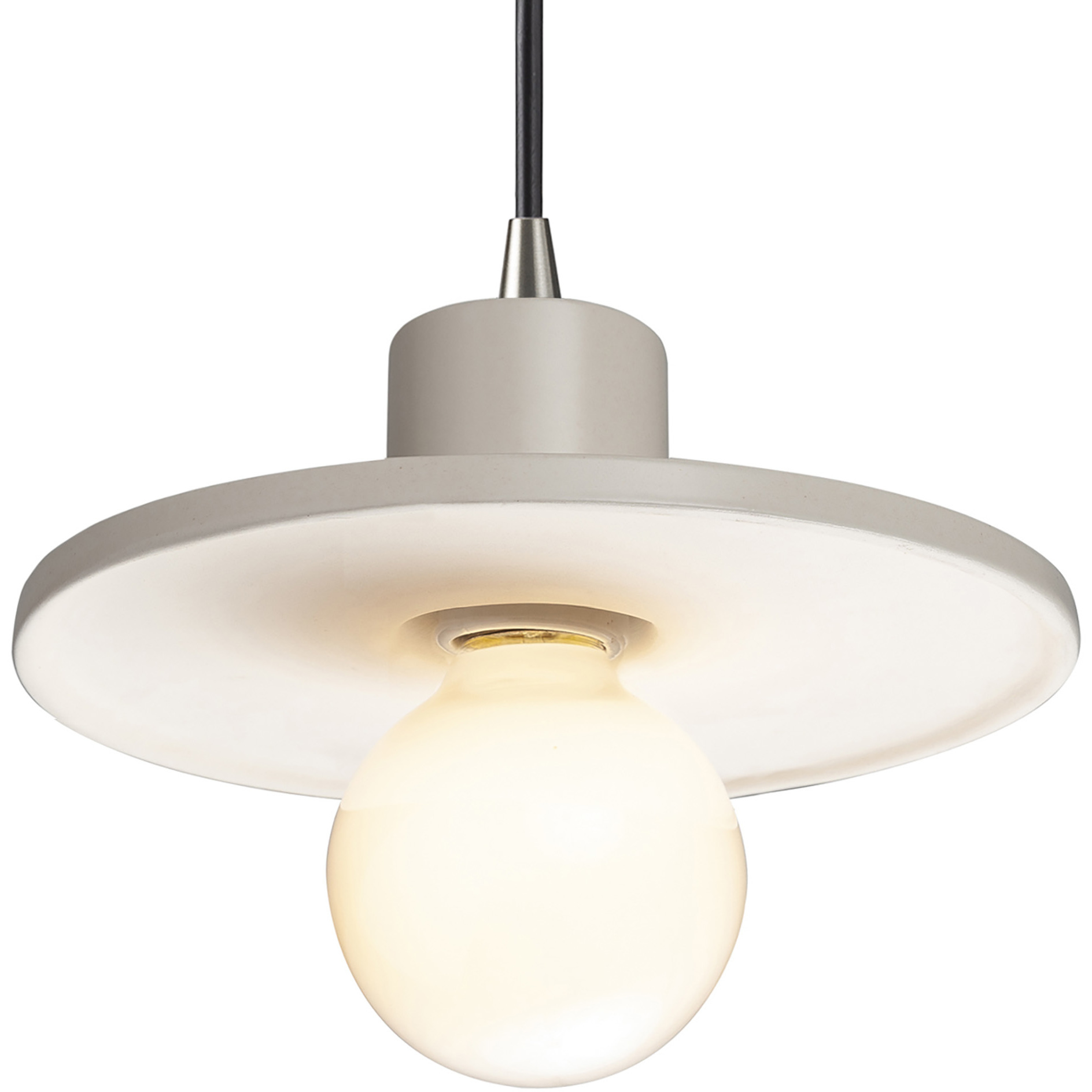 Radiance Collection - Saucer 1 Light 8 inch Matte White and Brushed Nickel Pendant Ceiling Light in Black Cord, Form+Finish+Function