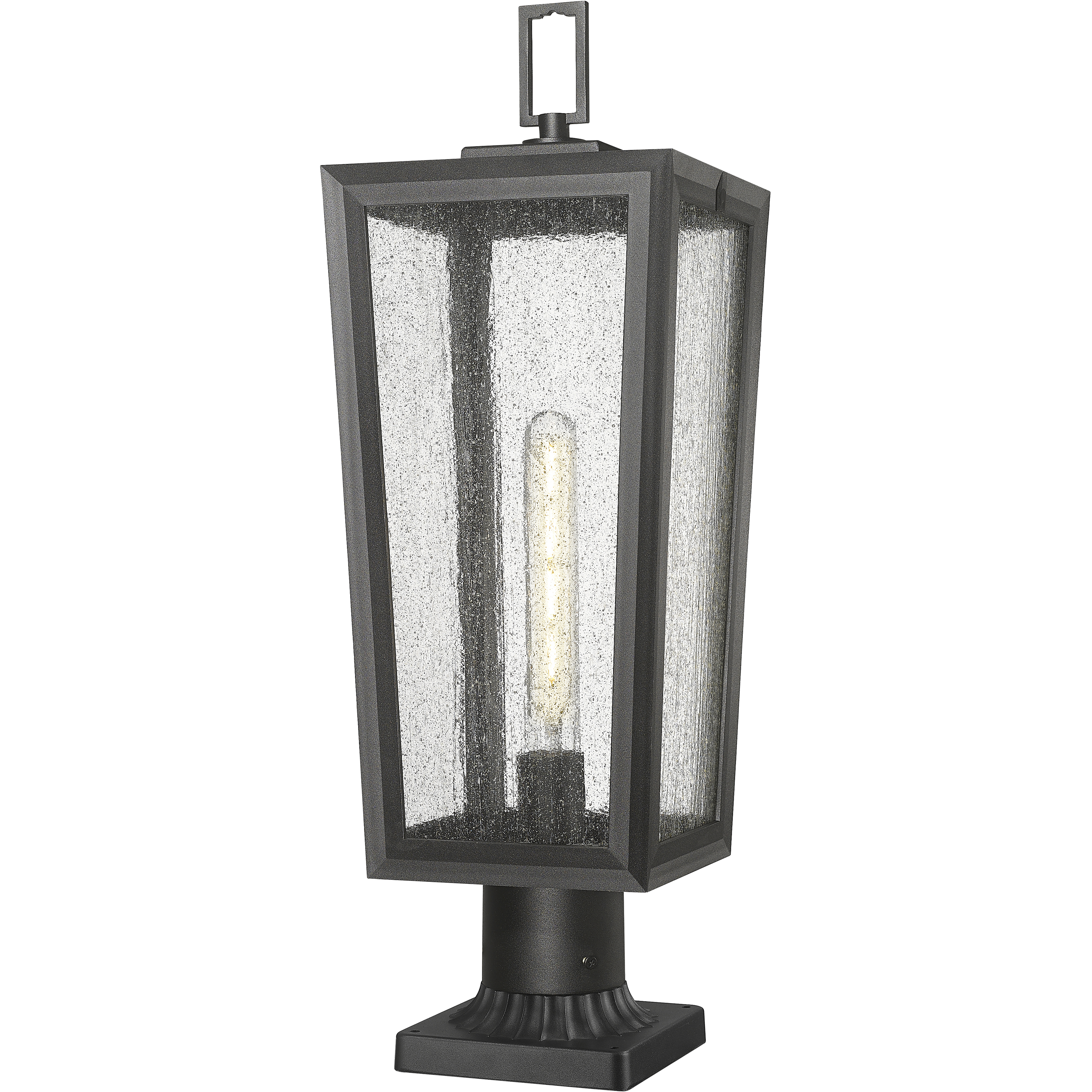 Madison 1 Light 22.88 inch Matte Black Outdoor Post Lantern in Seedy Glass