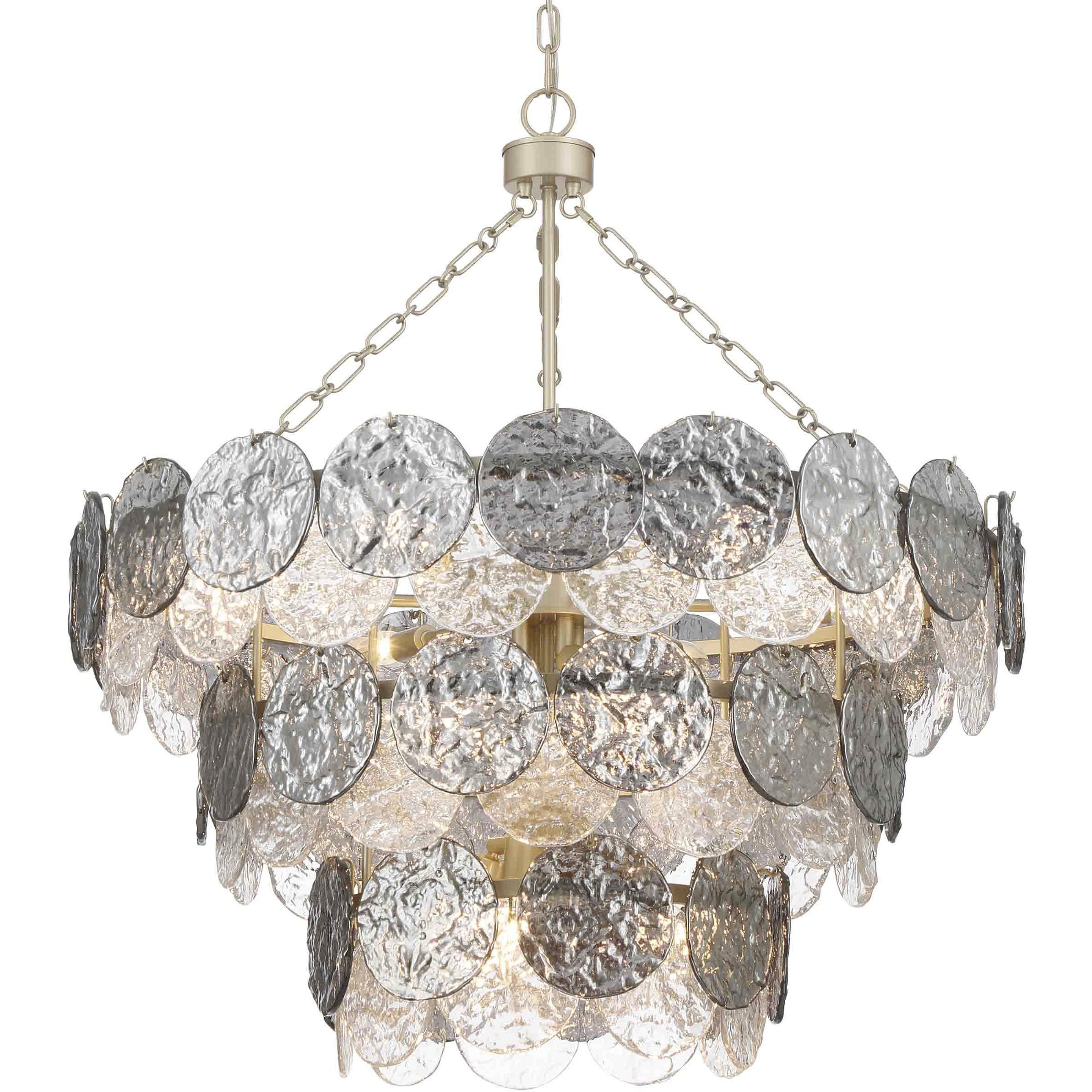 Yep Cascada 13 Light 31.75 inch Aegean Silver Pendant Ceiling Light in Smoke Plated Glass, 3 Tier