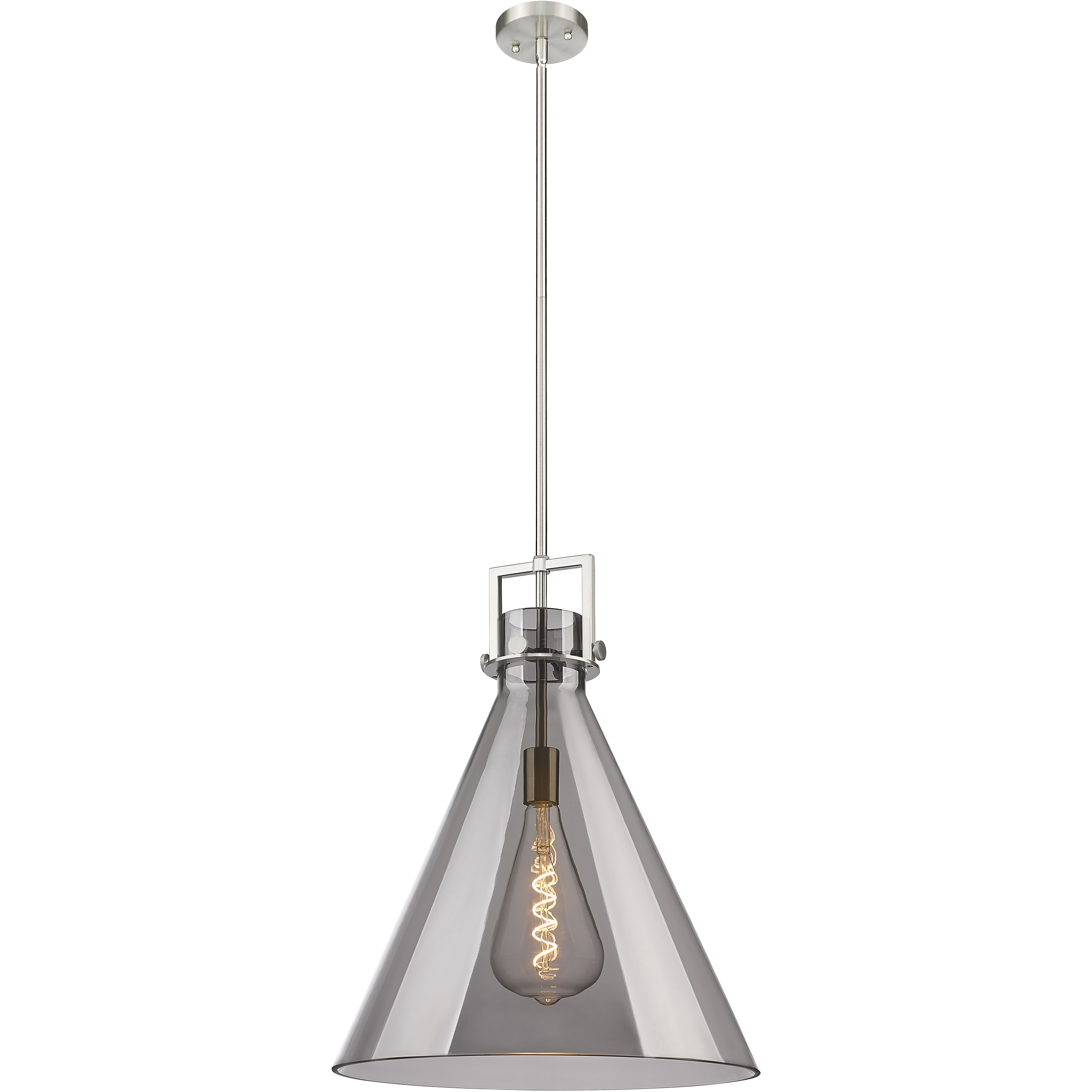 Newton Cone 1 Light 18 inch Satin Nickel Pendant Ceiling Light in Light Smoke Glass
