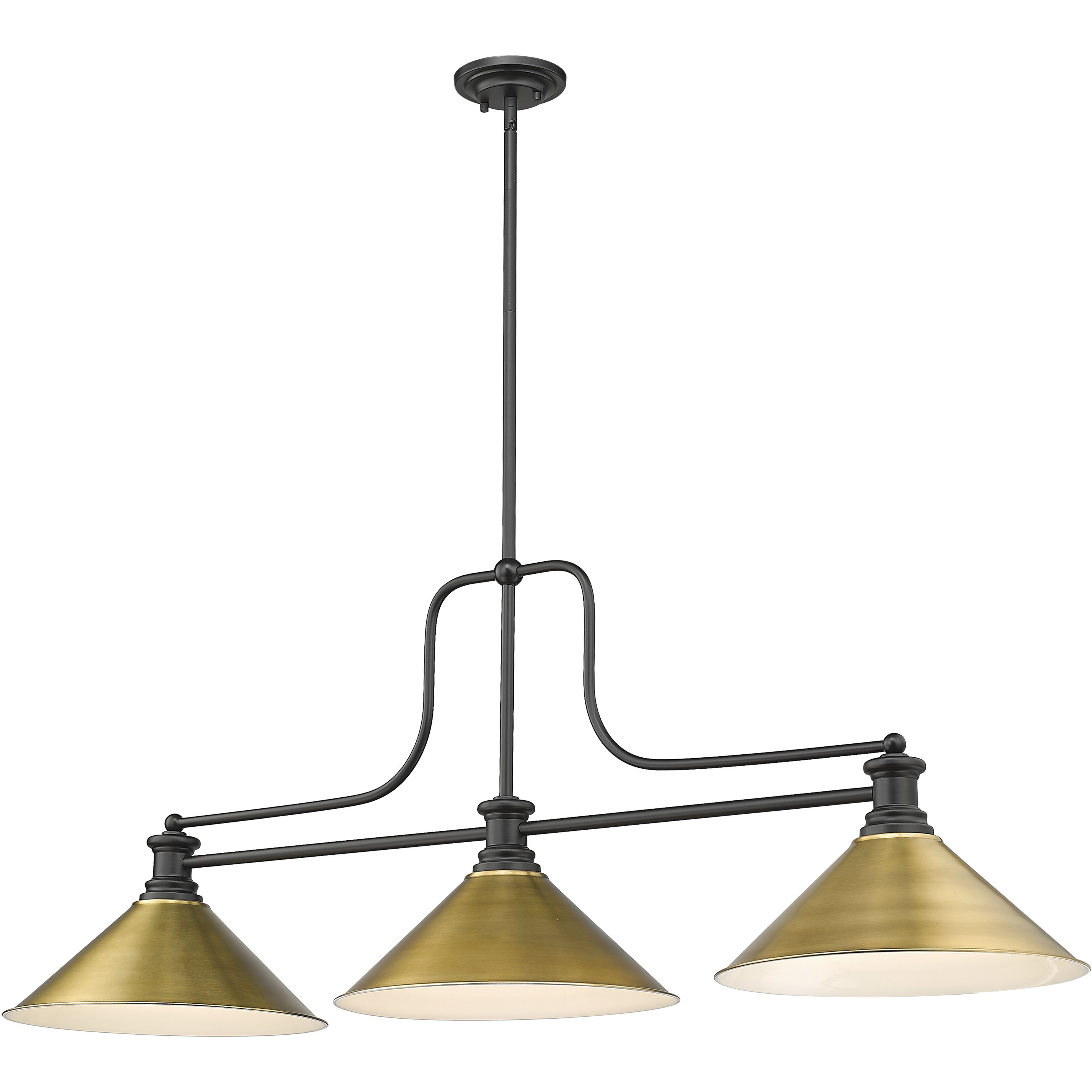 Melange 3 Light 52 inch Matte Black Billiard Ceiling Light in Matte Black and Rubbed Brass
