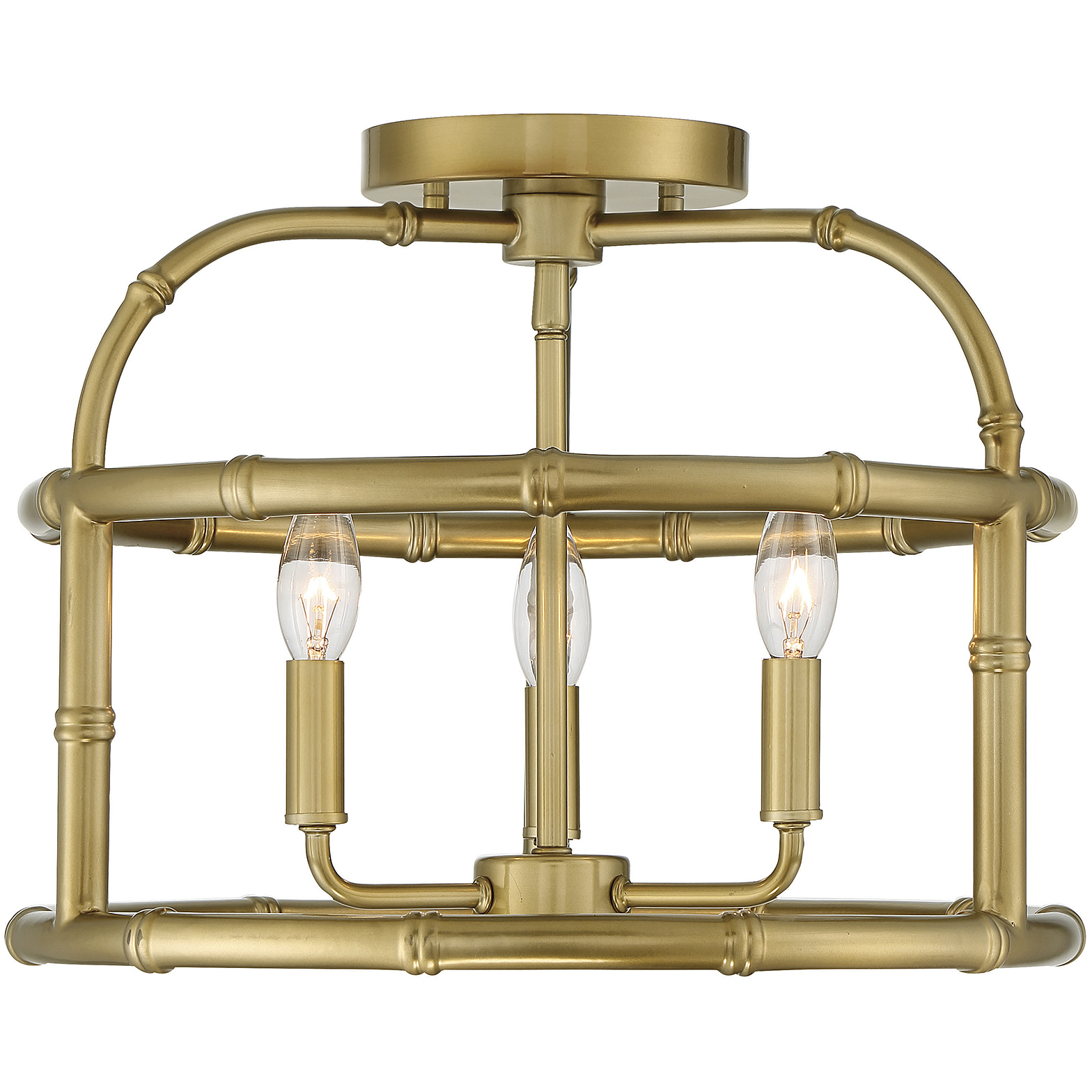 Shabby Chic 3 Light 16 inch Burnished Brass Semi-Flush Ceiling Light