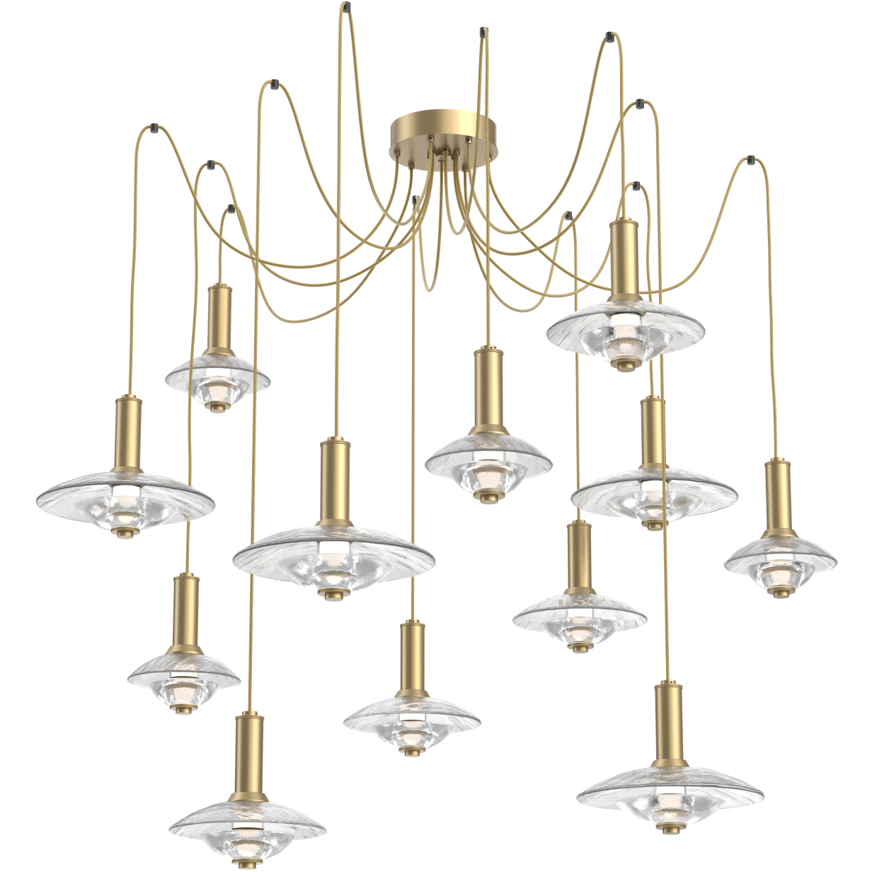 Cirrus LED 72 inch Gilded Brass Swag Multi-Pendant Chandelier Ceiling Light in 3000K LED, Clear Granite