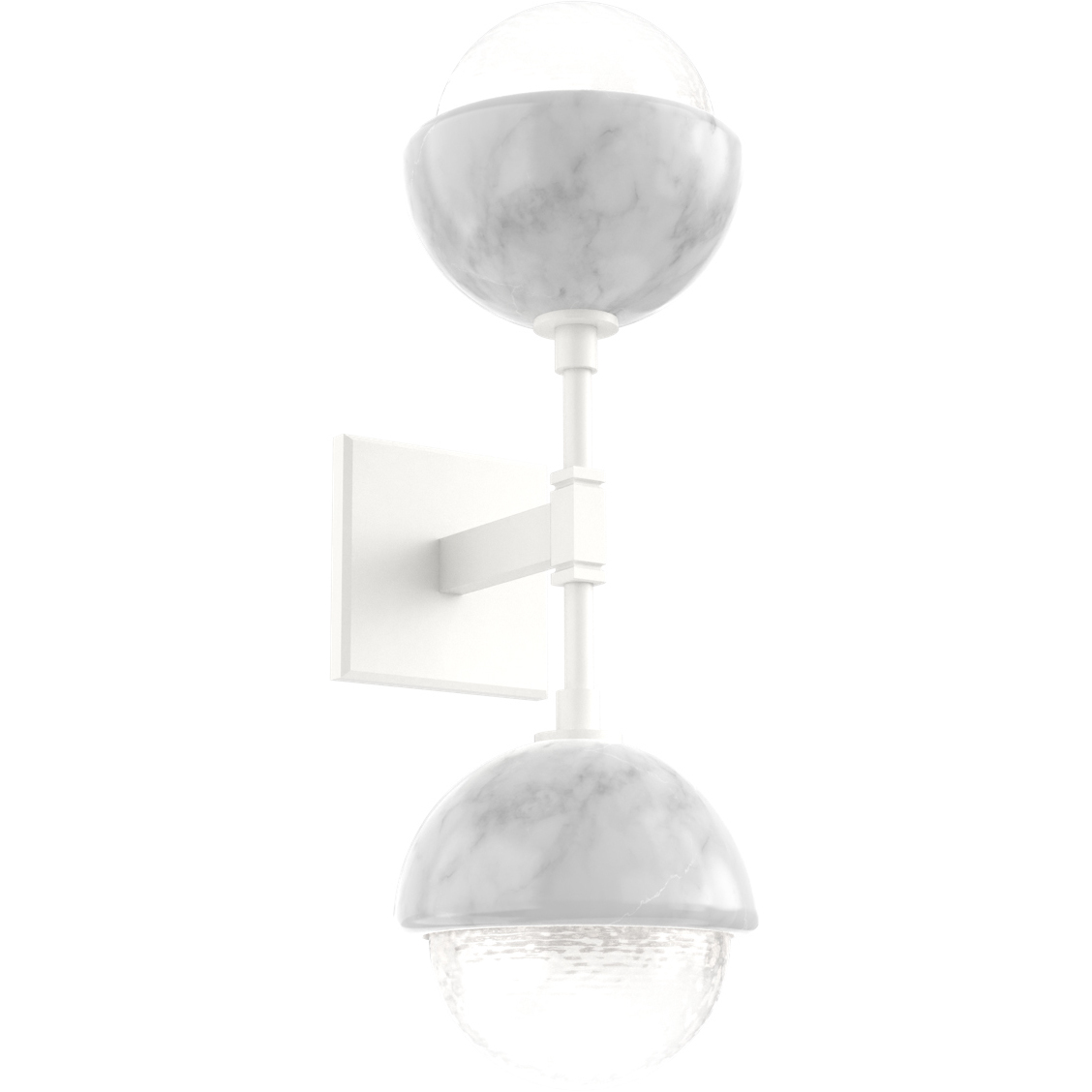 Cabochon Double Sconce Wall Light in White Linen, 2700K LED, Salt White with White Marble